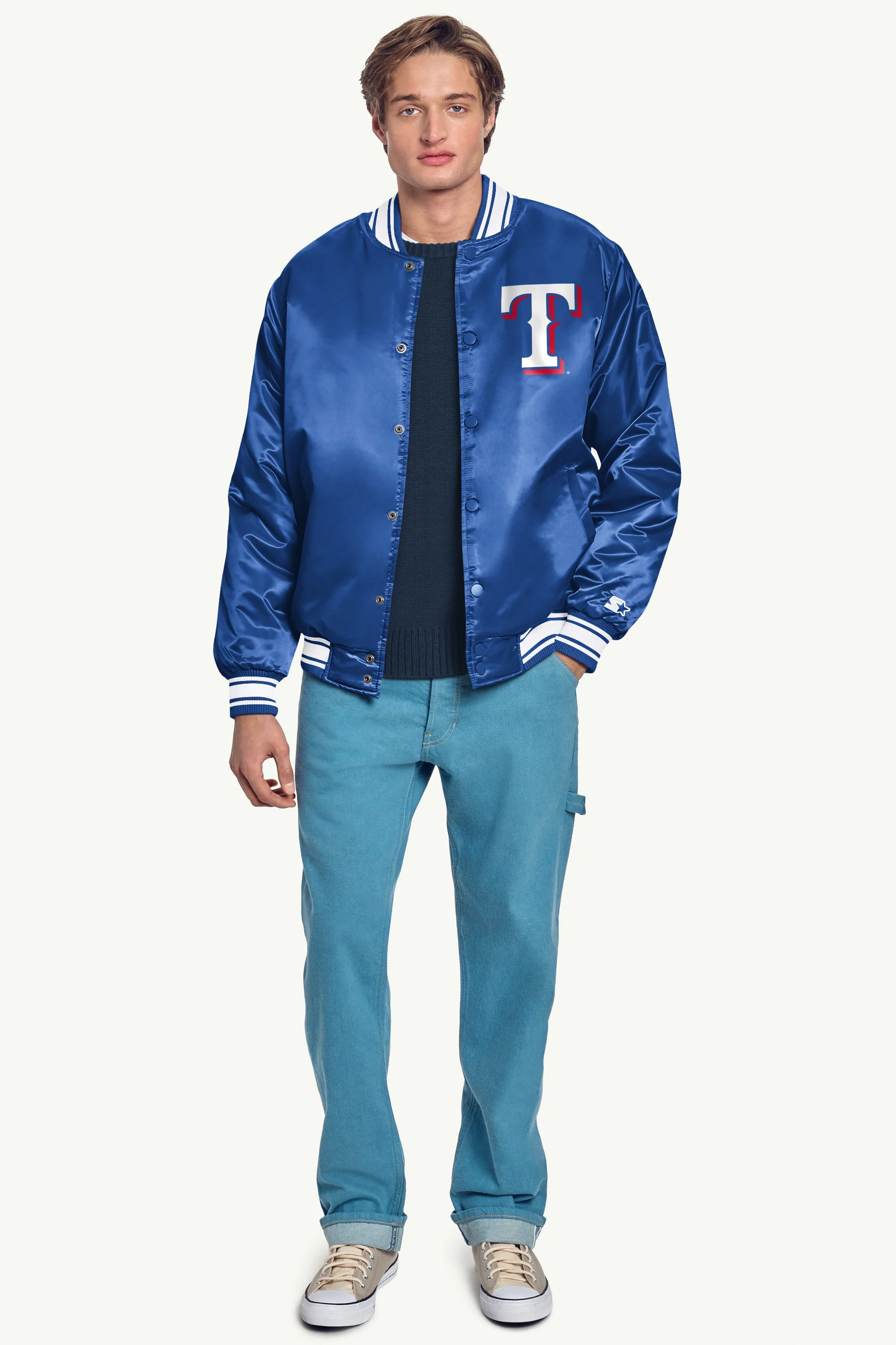 MENS TEXAS RANGERS HOMEPLATE SATIN VARSITY JACKET - Image 4