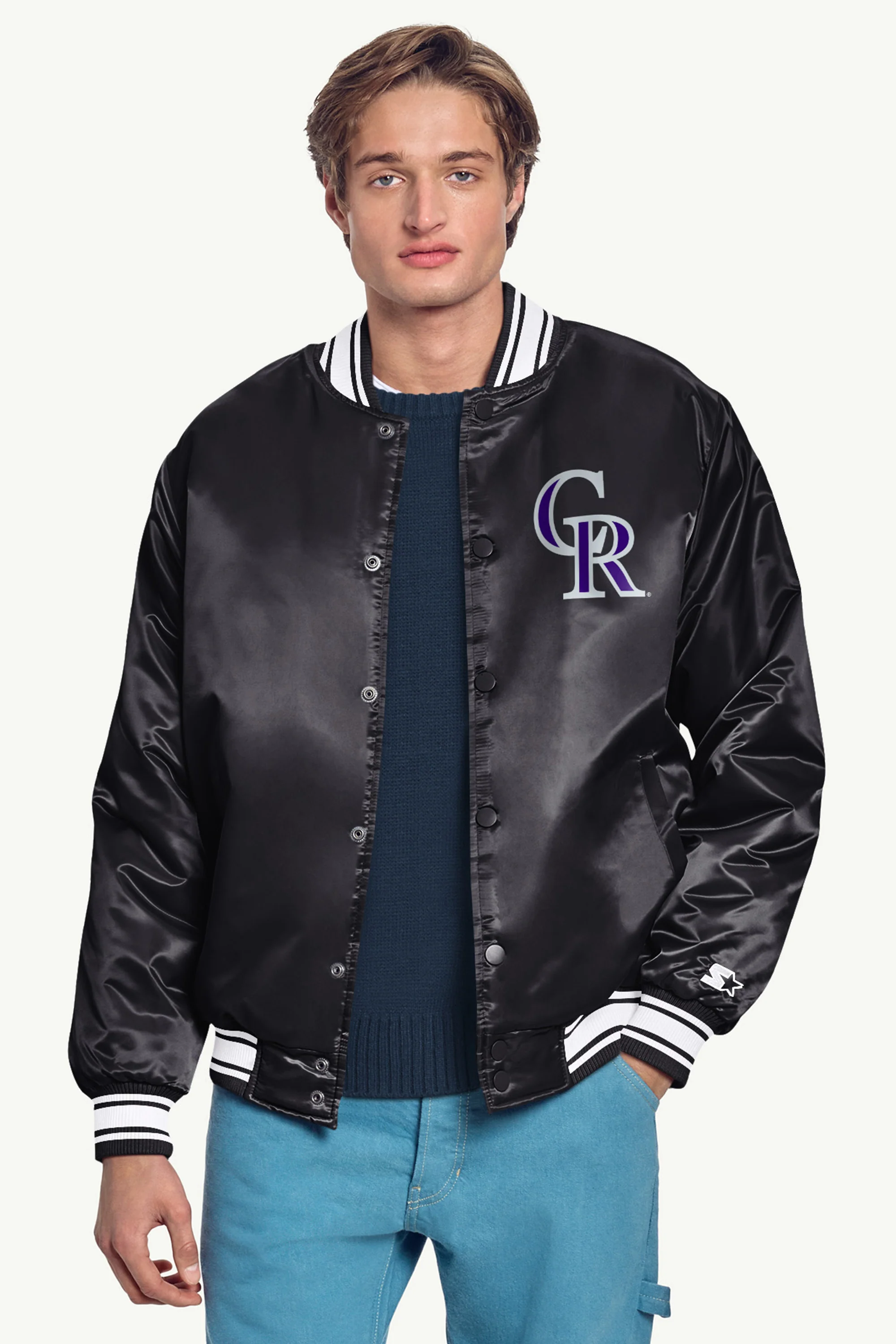 MENS COLORADO ROCKIES PRINTED HOMEPLATE SATIN VARSITY JACKET - Image 3