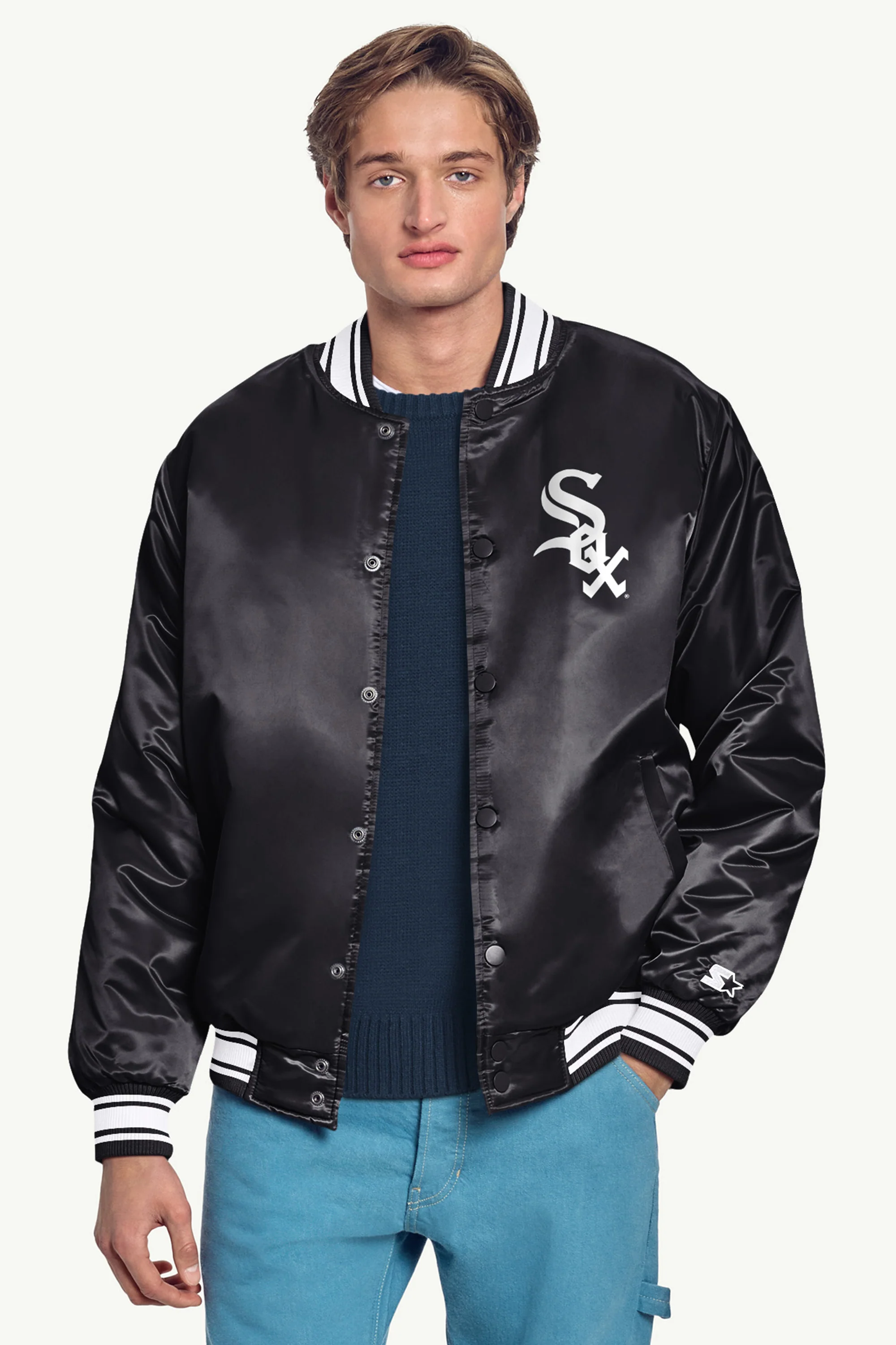 MENS CHICAGO WHITE SOX PRINTED HOMEPLATE SATIN VARSITY JACKET - Image 3