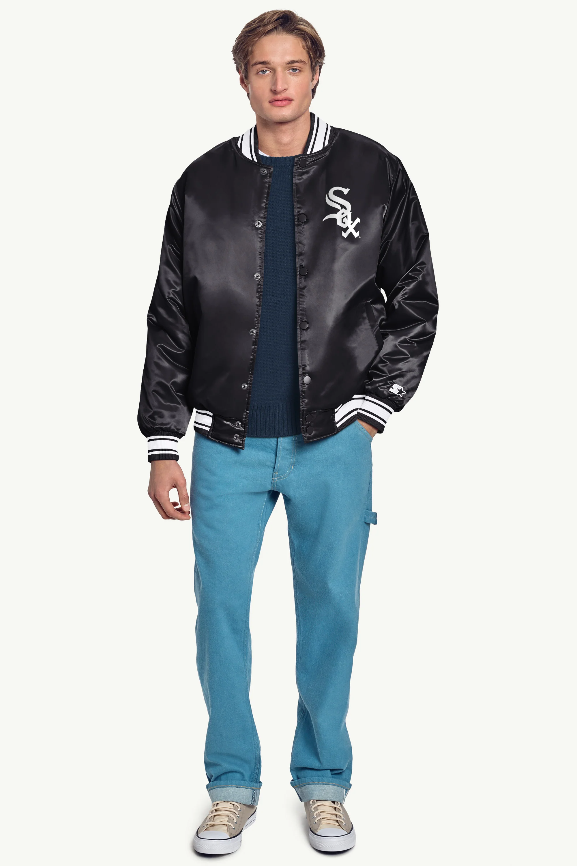 MENS CHICAGO WHITE SOX PRINTED HOMEPLATE SATIN VARSITY JACKET - Image 4