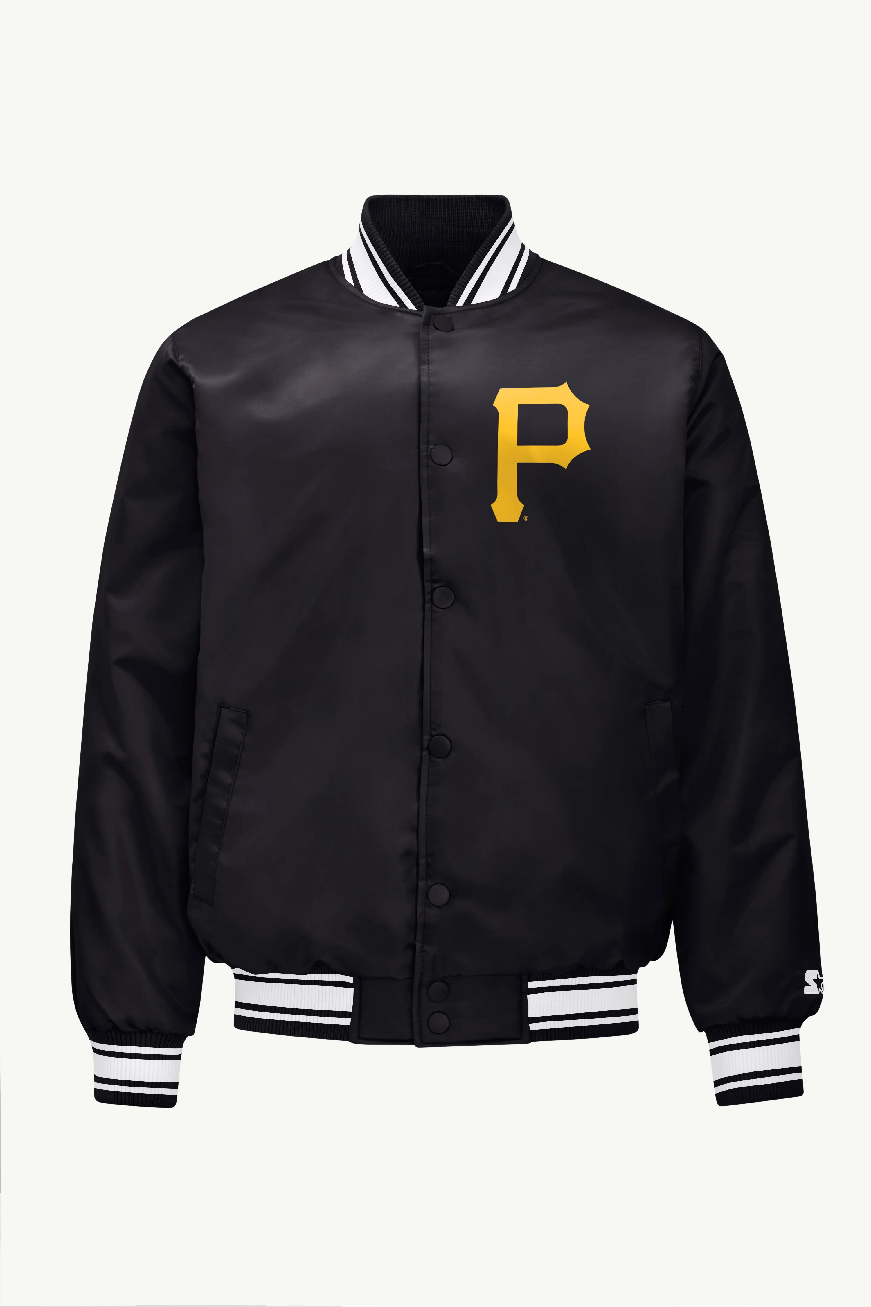 MENS PITTSBURGH PIRATES PRINTED HOMEPLATE SATIN VARSITY JACKET