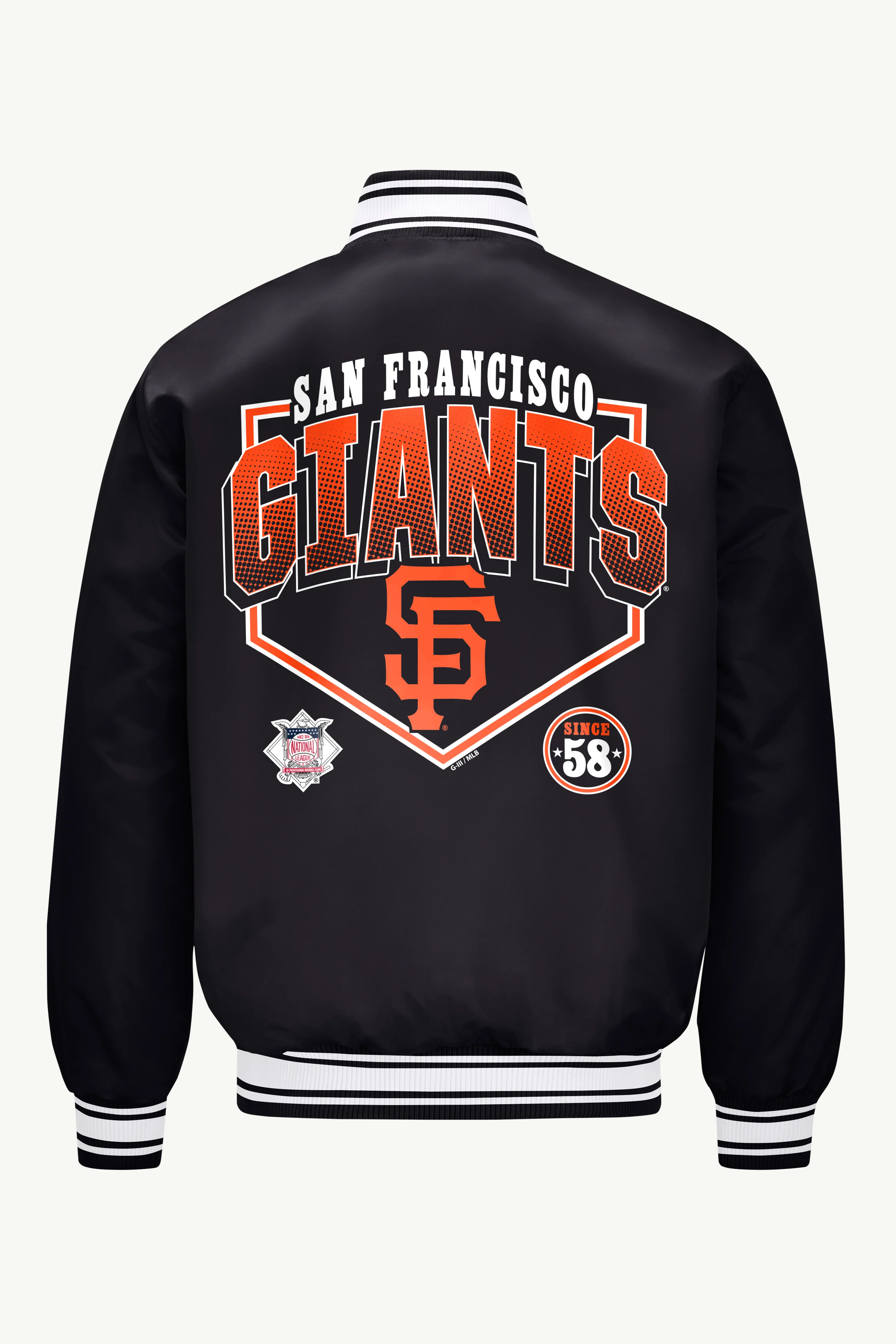 MENS SAN FRANCISCO GIANTS PRINTED HOMEPLATE SATIN VARSITY JACKET - Image 2