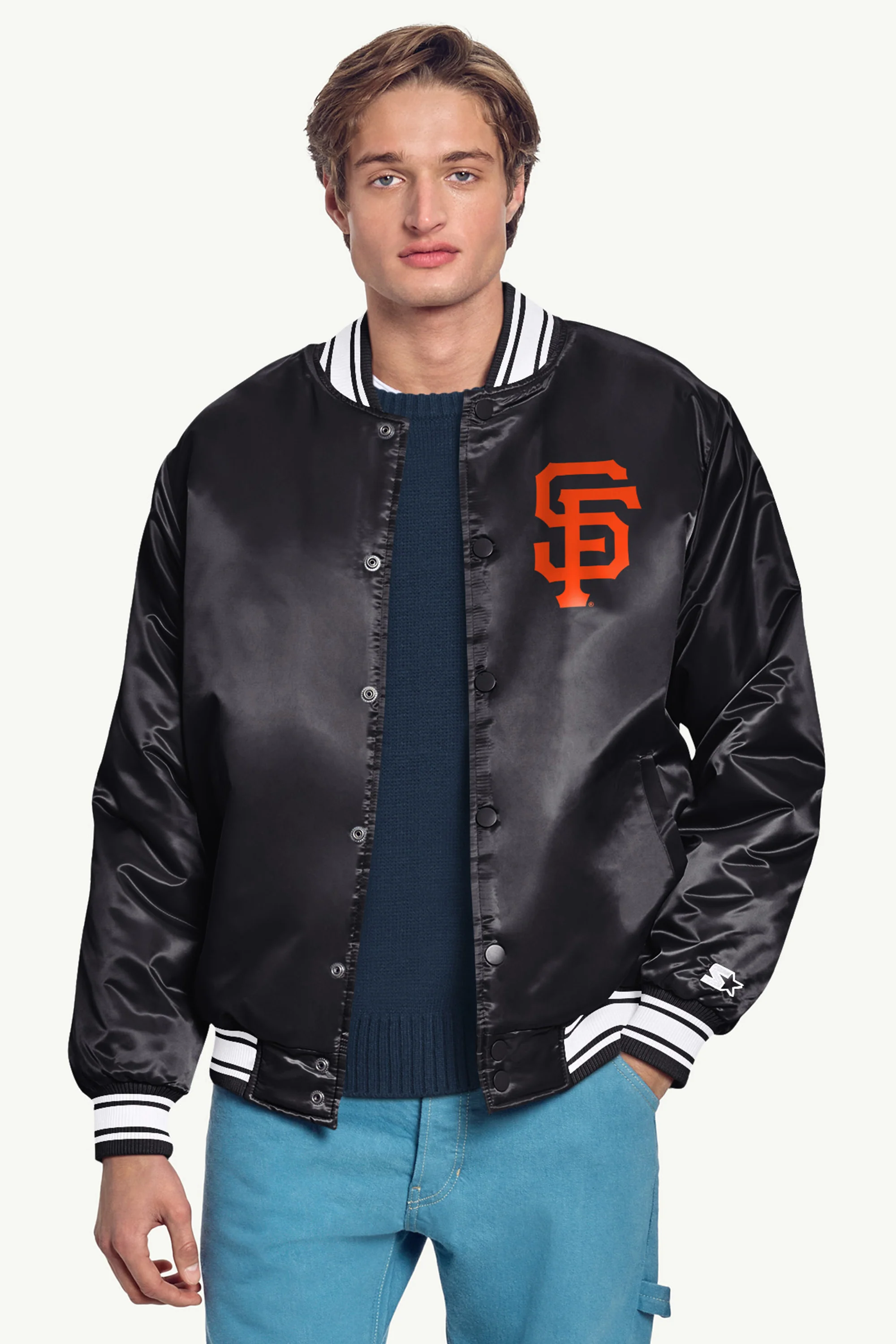 MENS SAN FRANCISCO GIANTS PRINTED HOMEPLATE SATIN VARSITY JACKET - Image 3