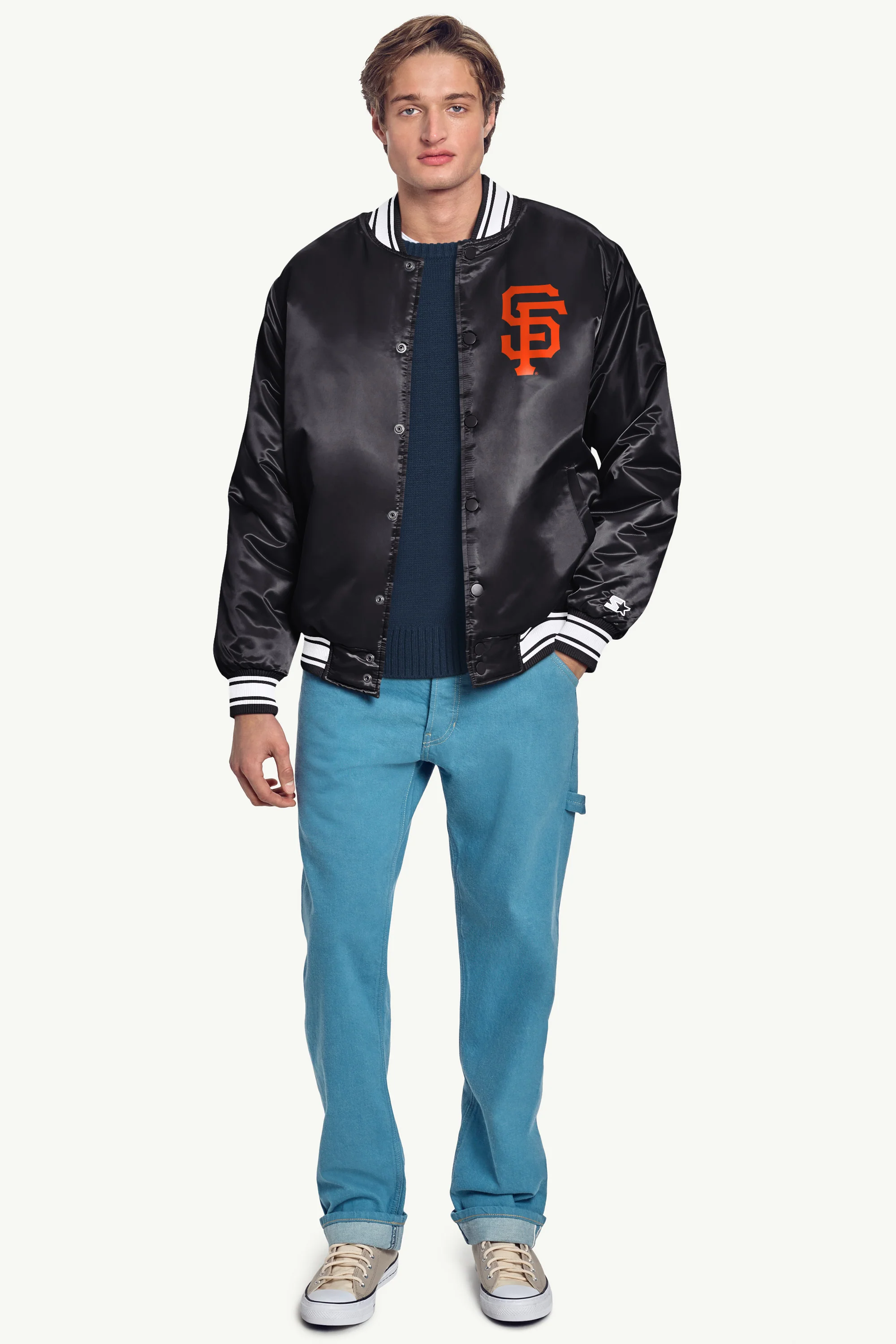 MENS SAN FRANCISCO GIANTS PRINTED HOMEPLATE SATIN VARSITY JACKET - Image 4