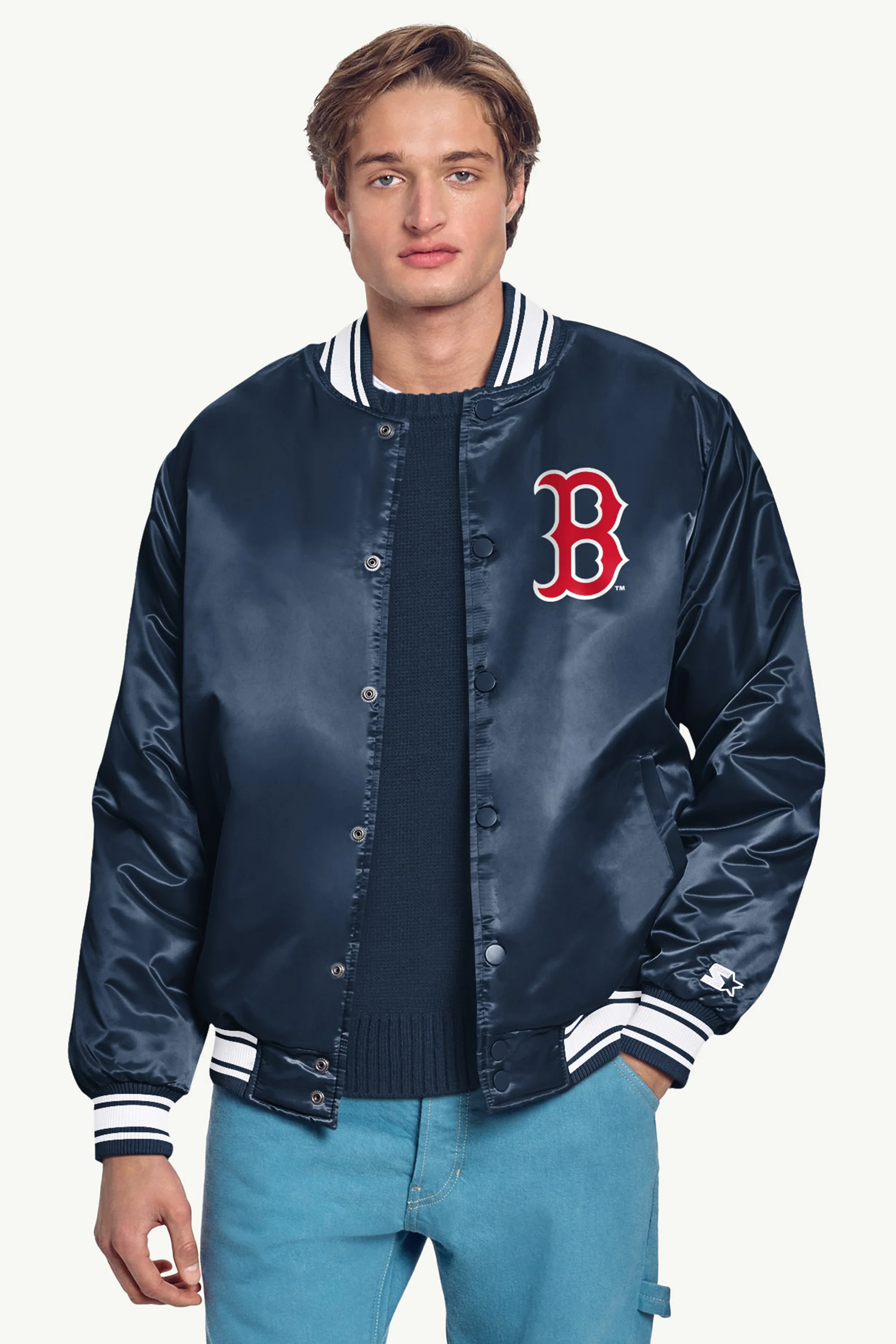 MENS BOSTON RED SOX PRINTED HOMEPLATE SATIN VARSITY JACKET - Image 3
