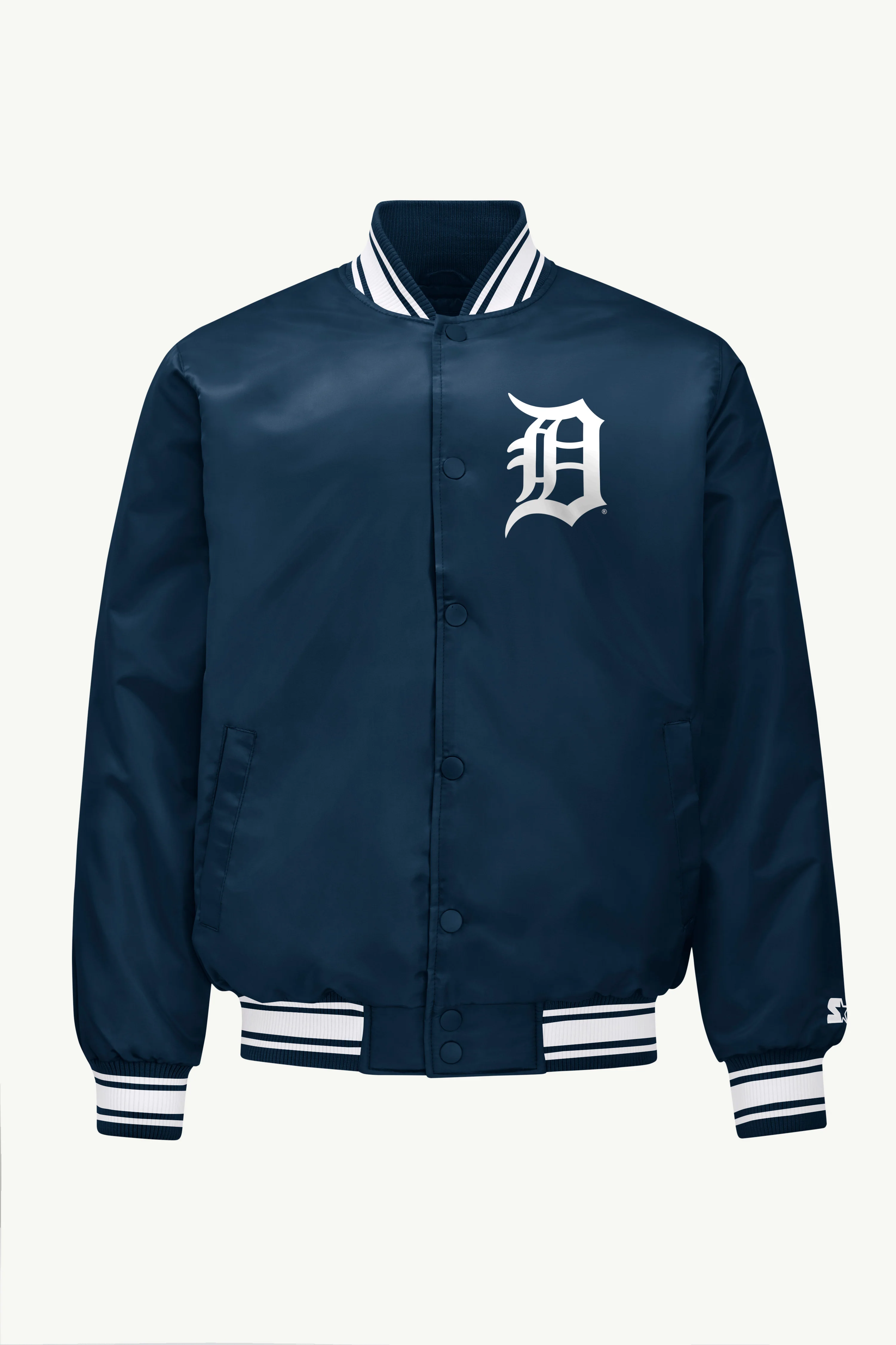 MENS DETROIT TIGERS PRINTED HOMEPLATE SATIN VARSITY JACKET