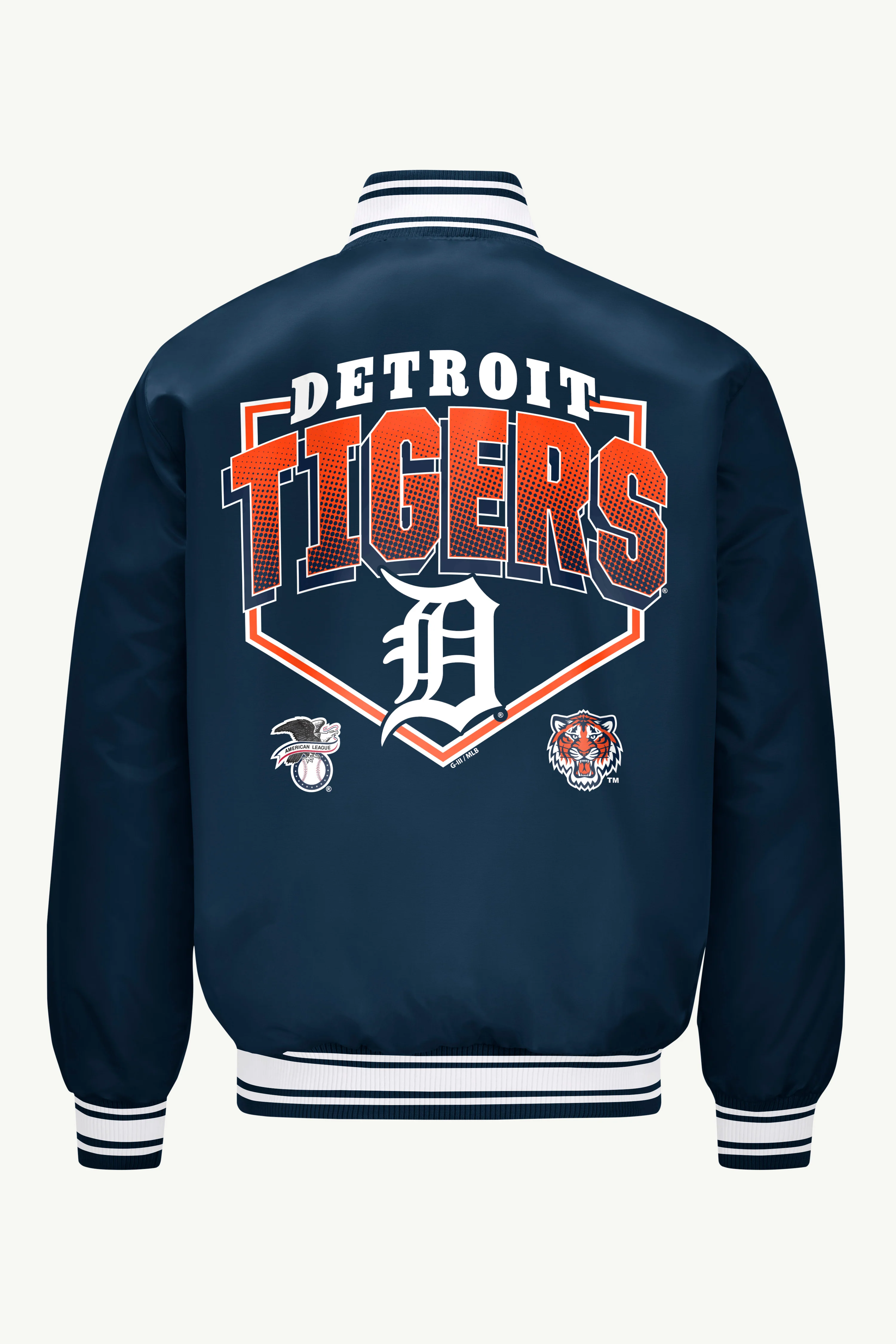 MENS DETROIT TIGERS PRINTED HOMEPLATE SATIN VARSITY JACKET - Image 2