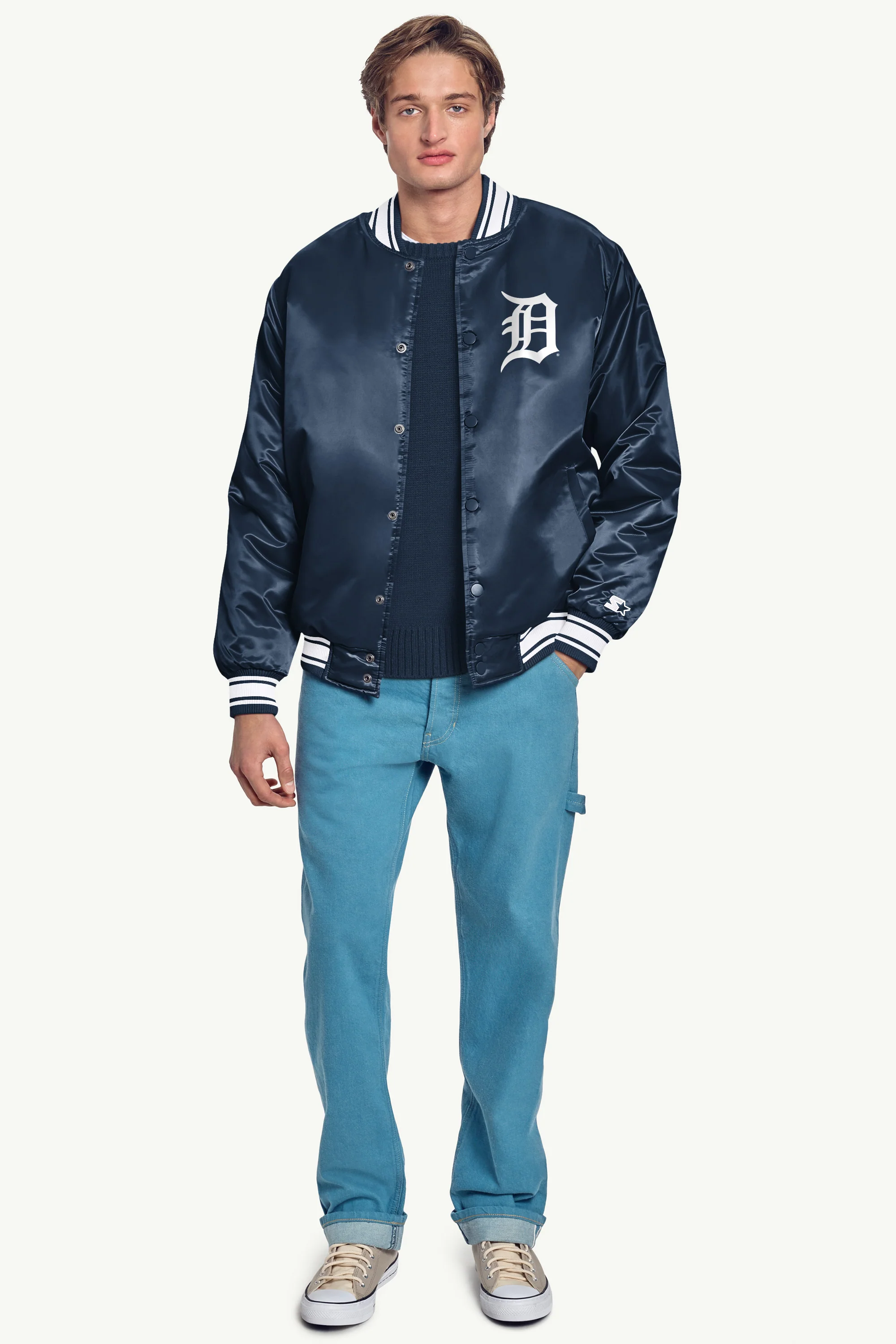 MENS DETROIT TIGERS PRINTED HOMEPLATE SATIN VARSITY JACKET - Image 4