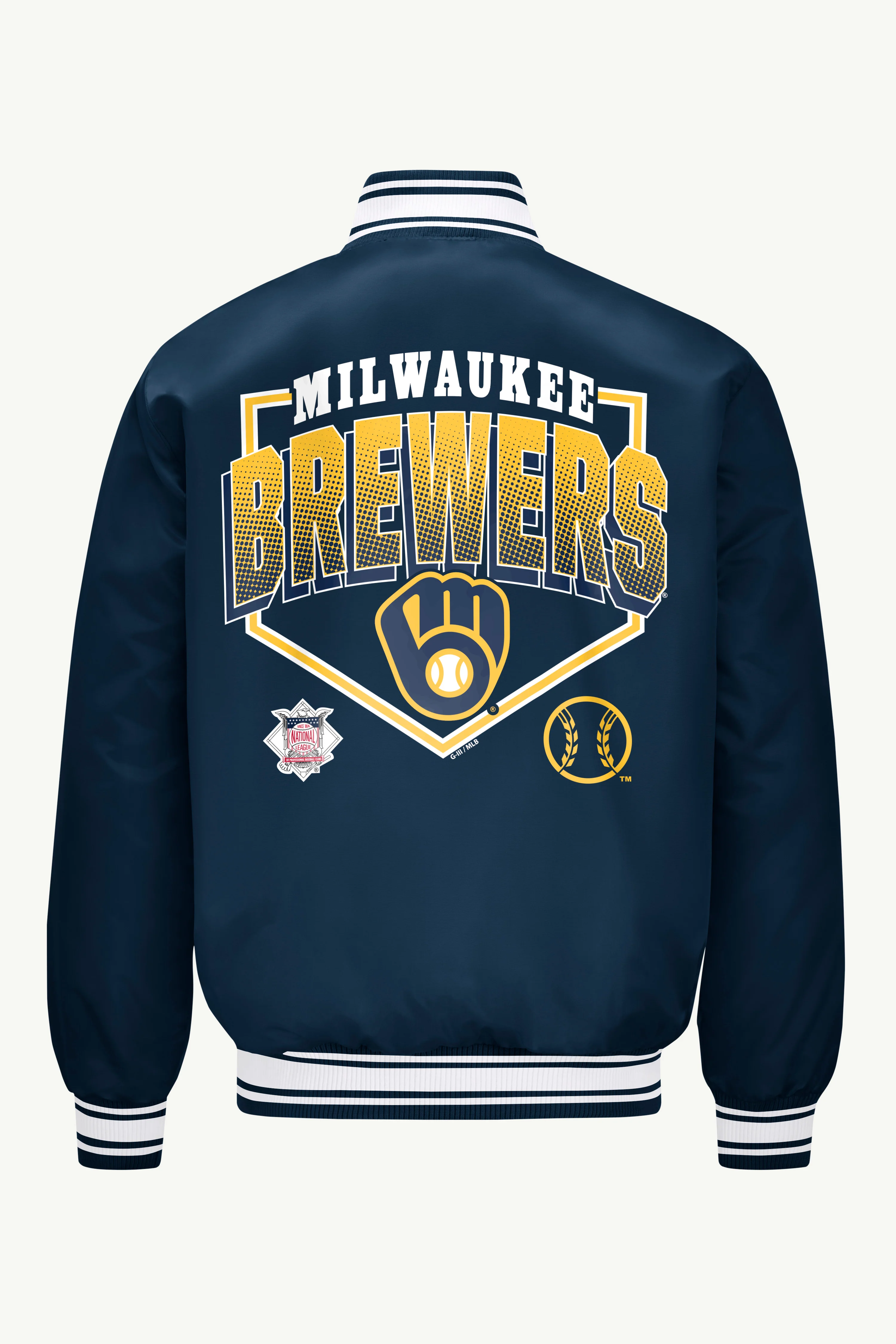 MENS MILWAUKEE BREWERS PRINTED HOMEPLATE SATIN VARSITY JACKET - Image 2