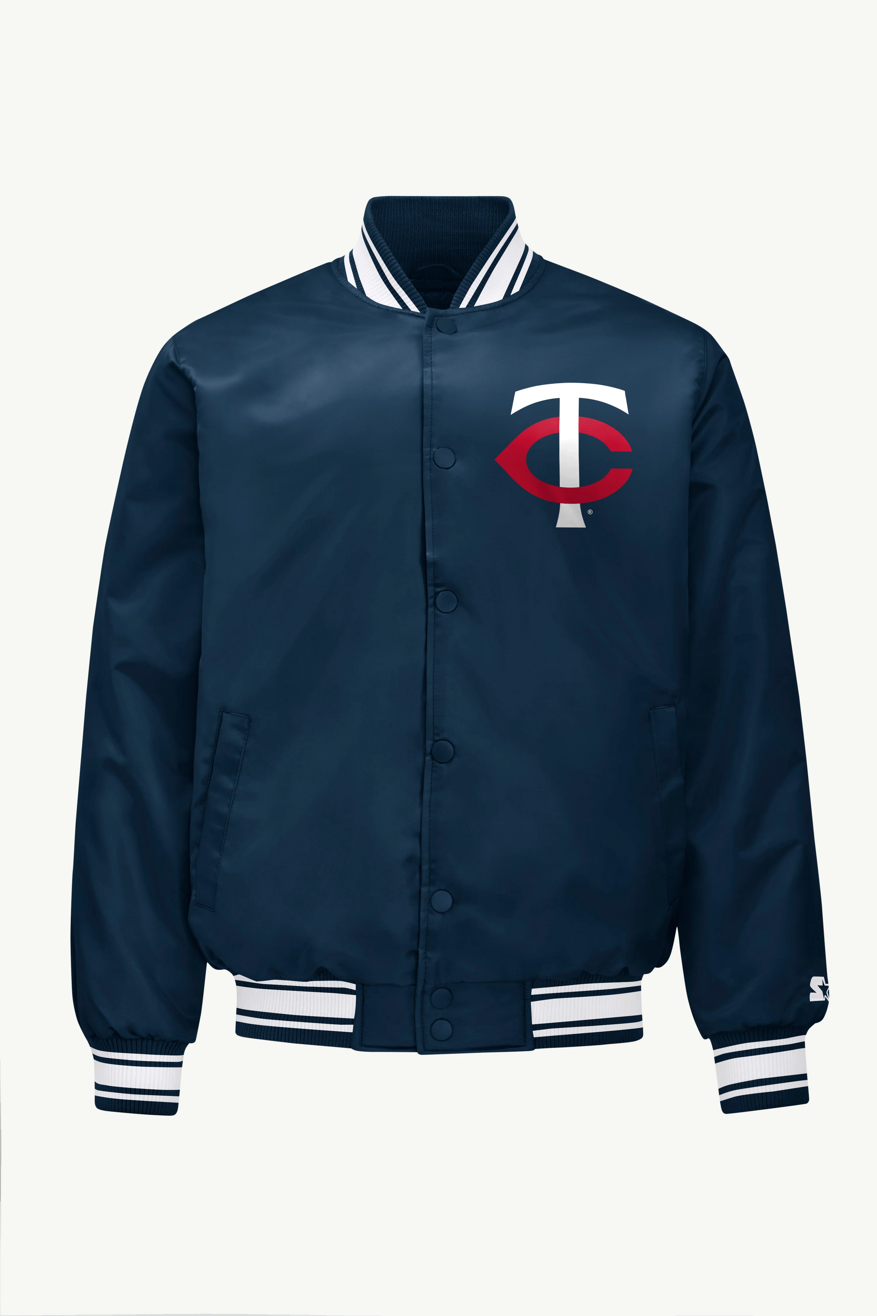 MENS MINNESOTA TWINS PRINTED HOMEPLATE SATIN VARSITY JACKET