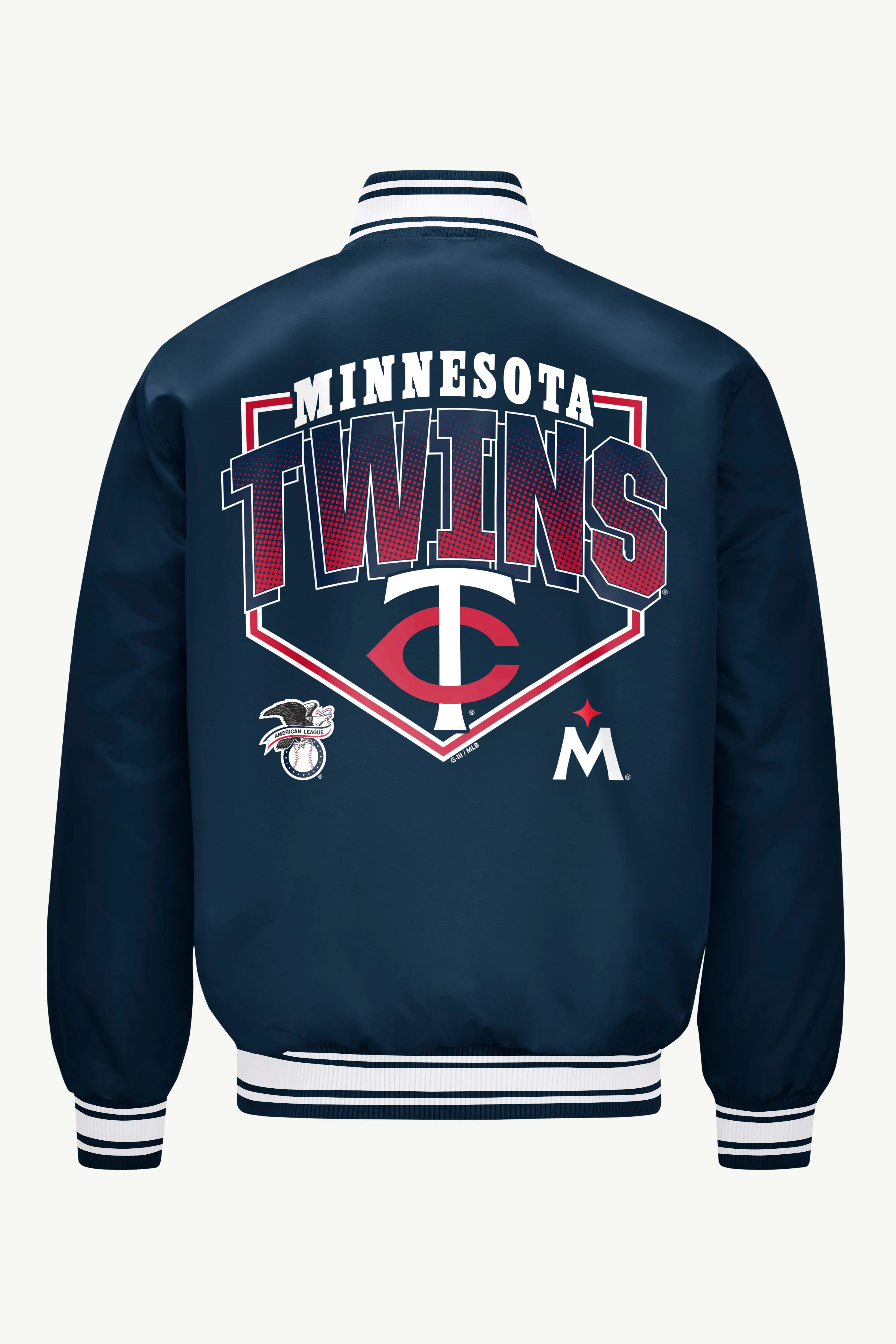 MENS MINNESOTA TWINS PRINTED HOMEPLATE SATIN VARSITY JACKET - Image 2