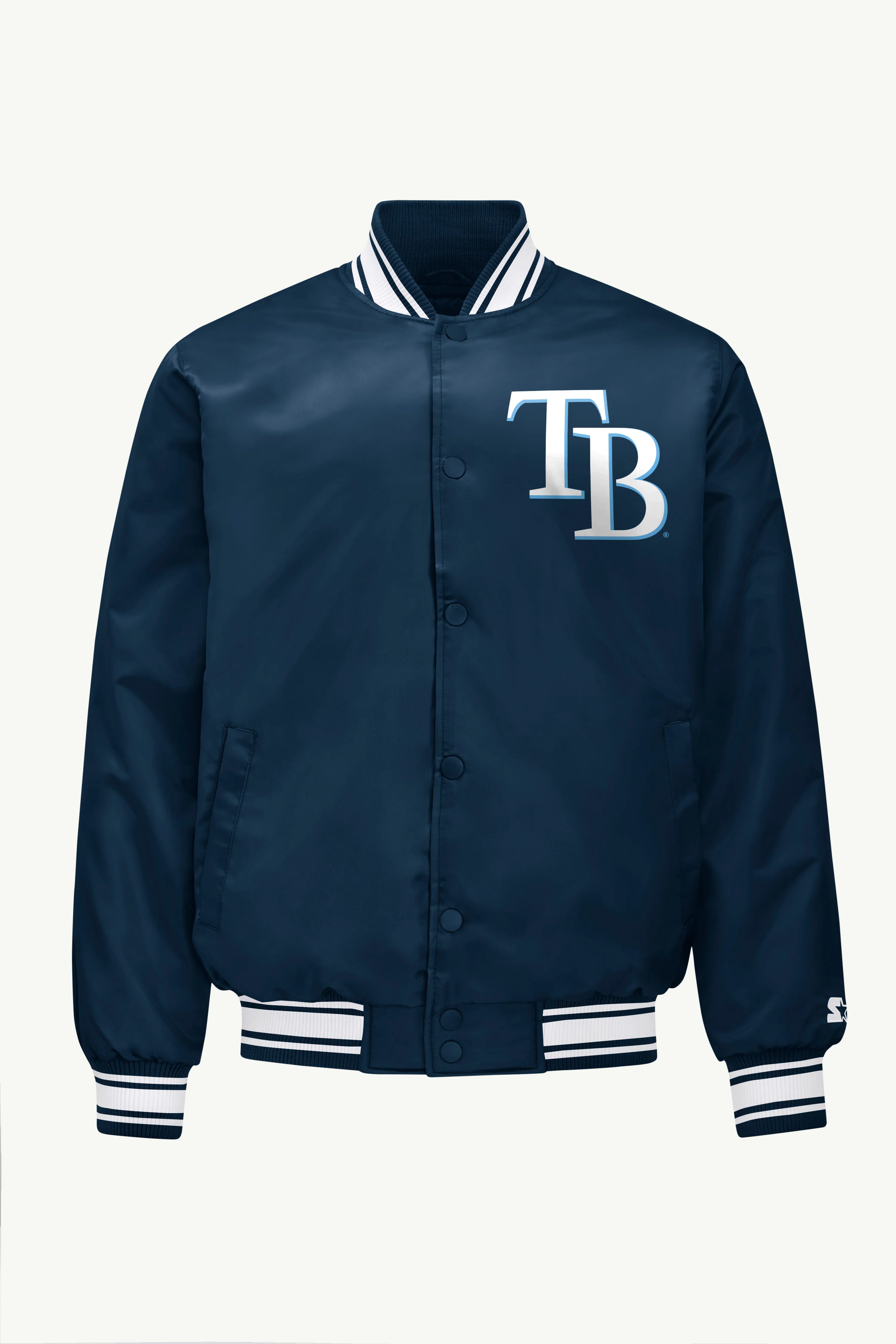 MENS TAMPA BAY RAYS PRINTED HOMEPLATE SATIN VARSITY JACKET