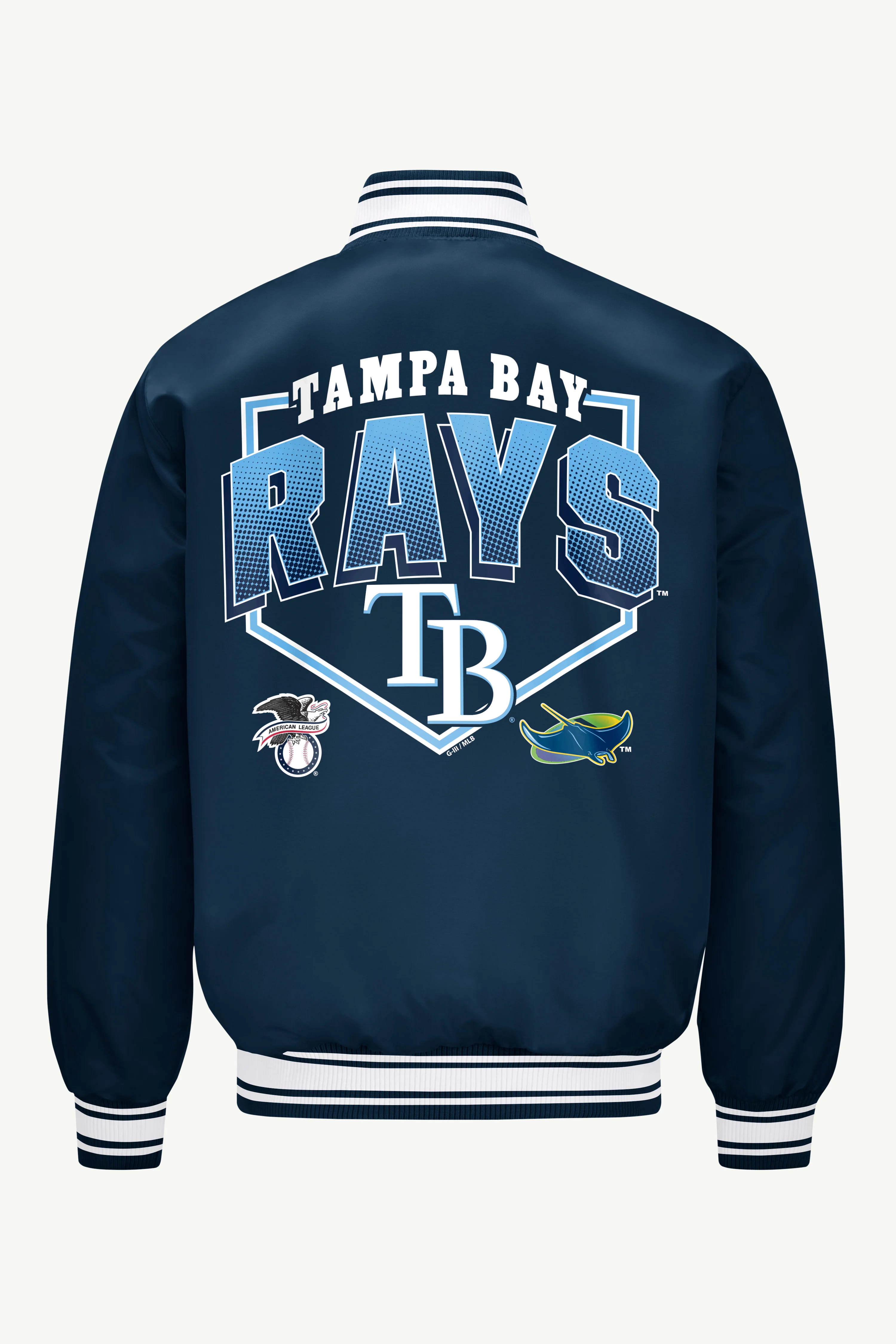 MENS TAMPA BAY RAYS PRINTED HOMEPLATE SATIN VARSITY JACKET - Image 2