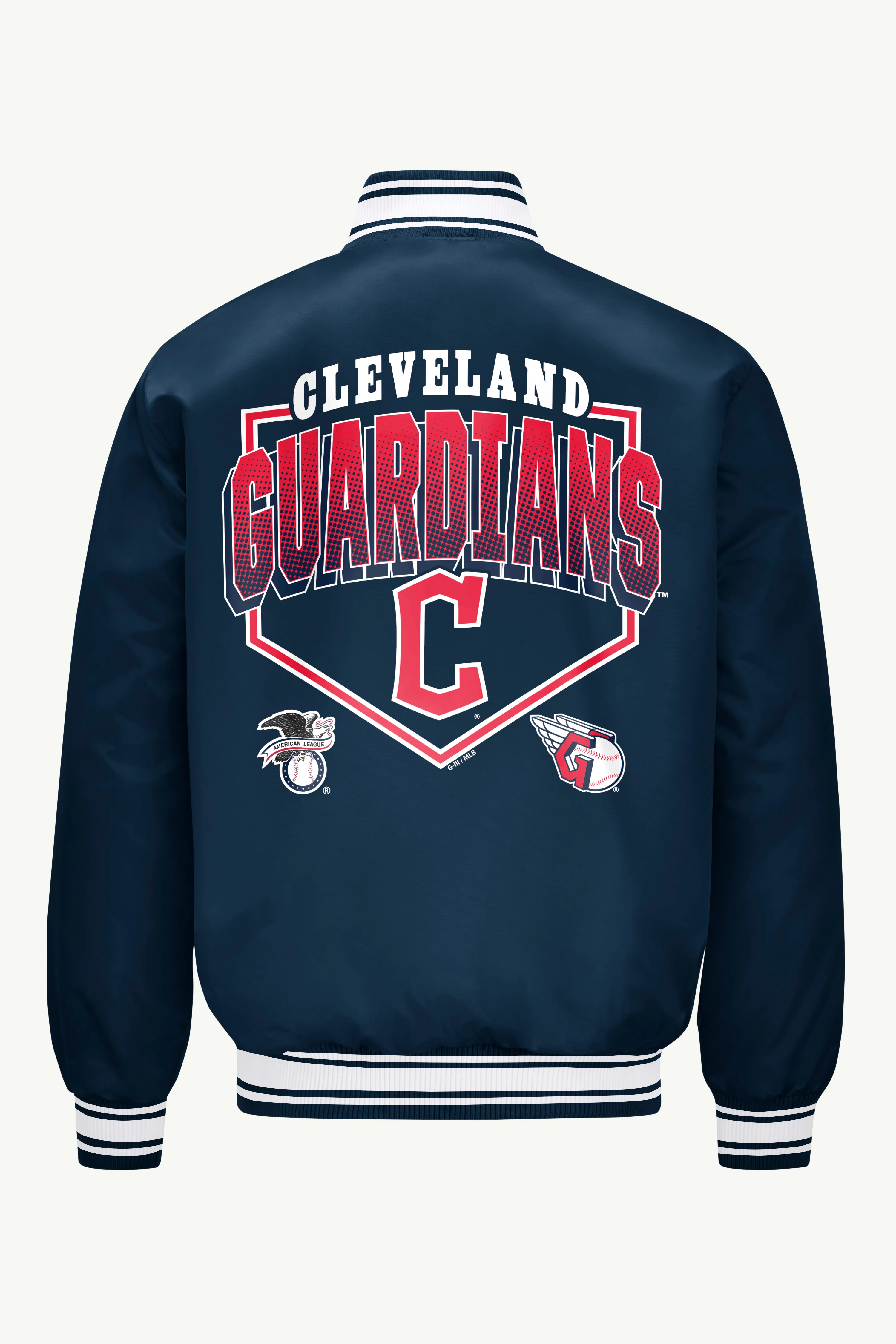 MENS CLEVELAND GUARDIANS PRINTED HOMEPLATE SATIN VARSITY JACKET - Image 2