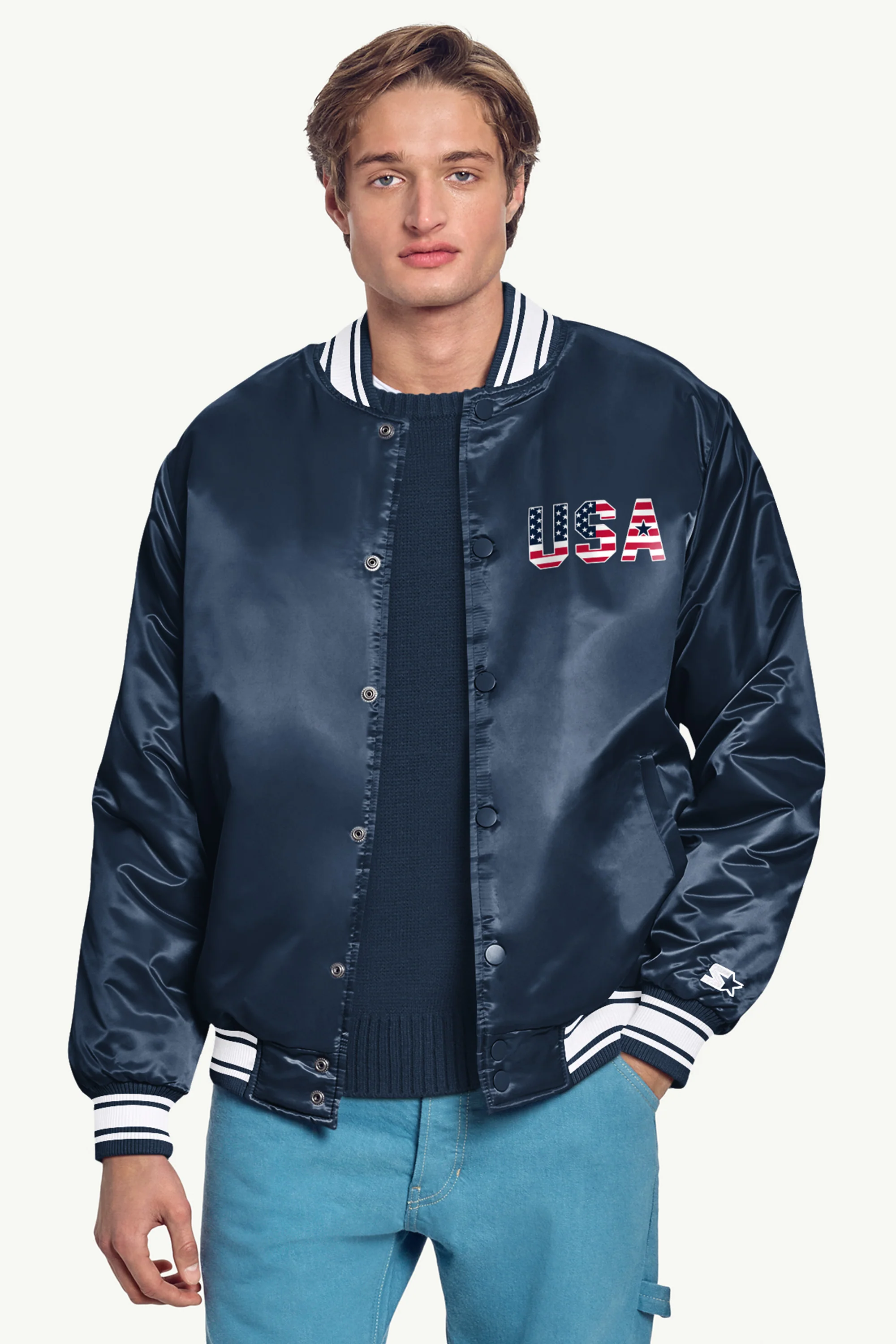 MENS STARTER USA EAGLE CREST SATIN VARSITY JACKET - Image 3