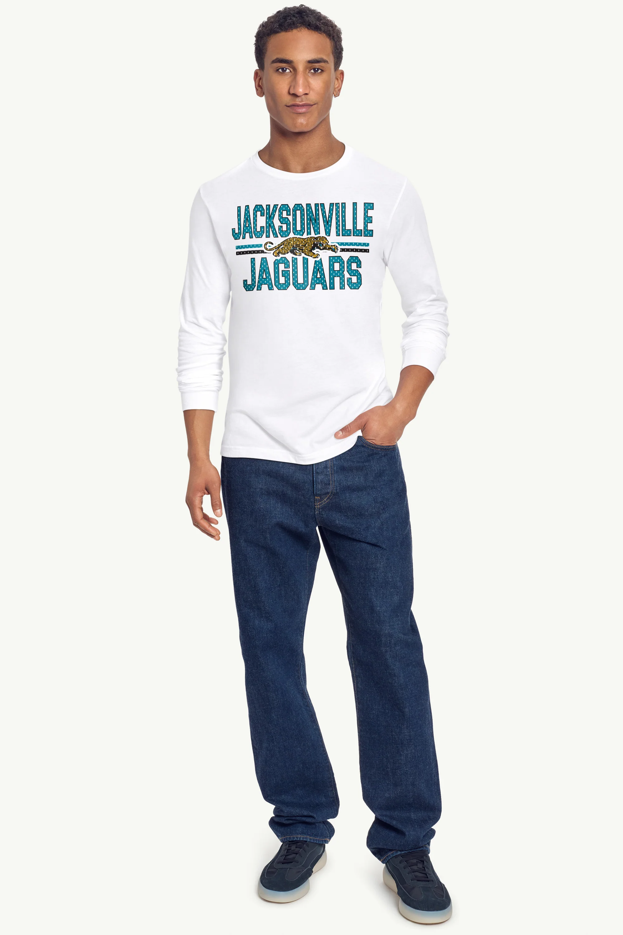 MENS JACKSONVILLE JAGUARS MESH LOOK RETRO LONG SLEEVE T SHIRT - Image 3