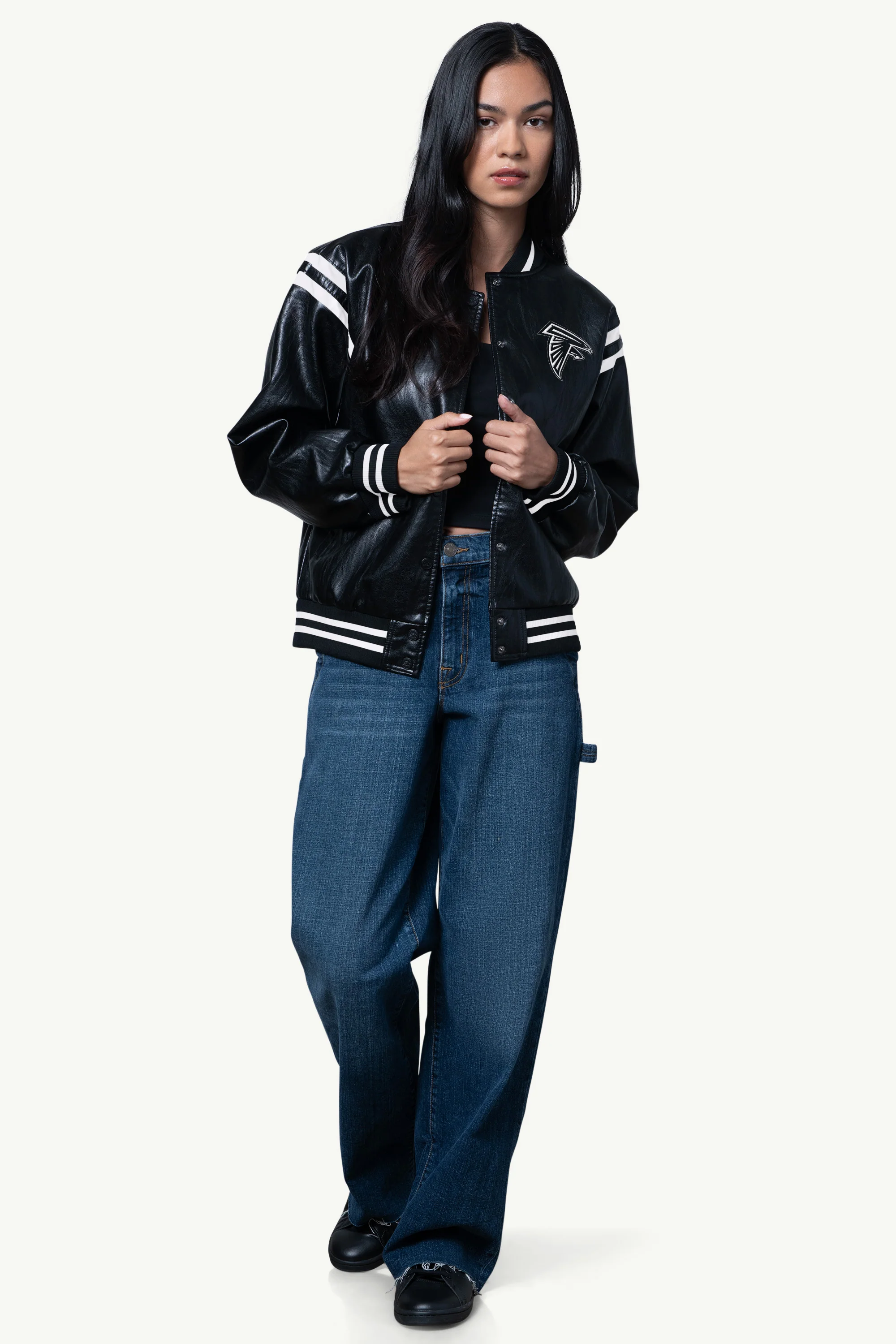 WOMENS ATLANTA FALCONS FAUX LEATHER VARSITY JACKET - Image 3