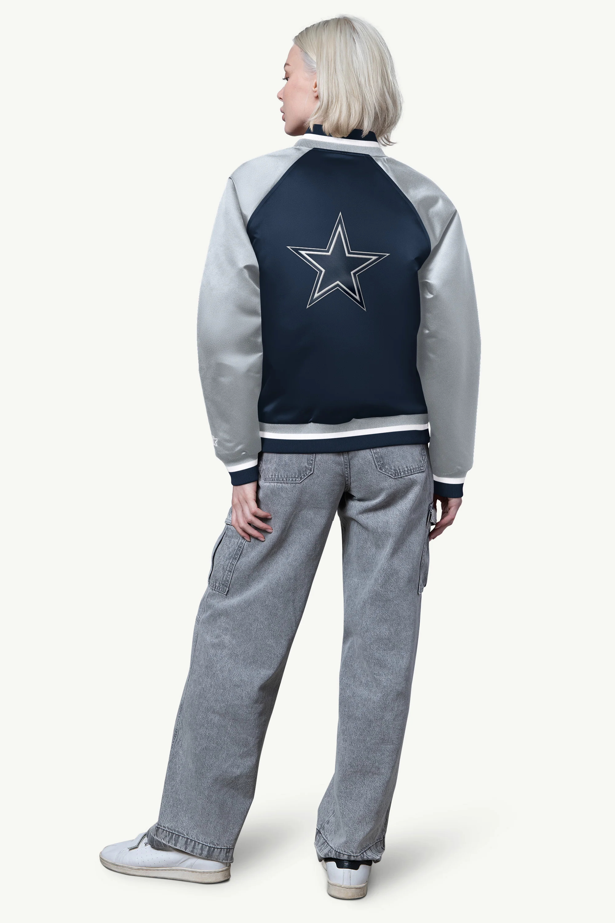 WOMENS DALLAS COWBOYS FINAL SCORE SATIN VARSITY JACKET - Image 2