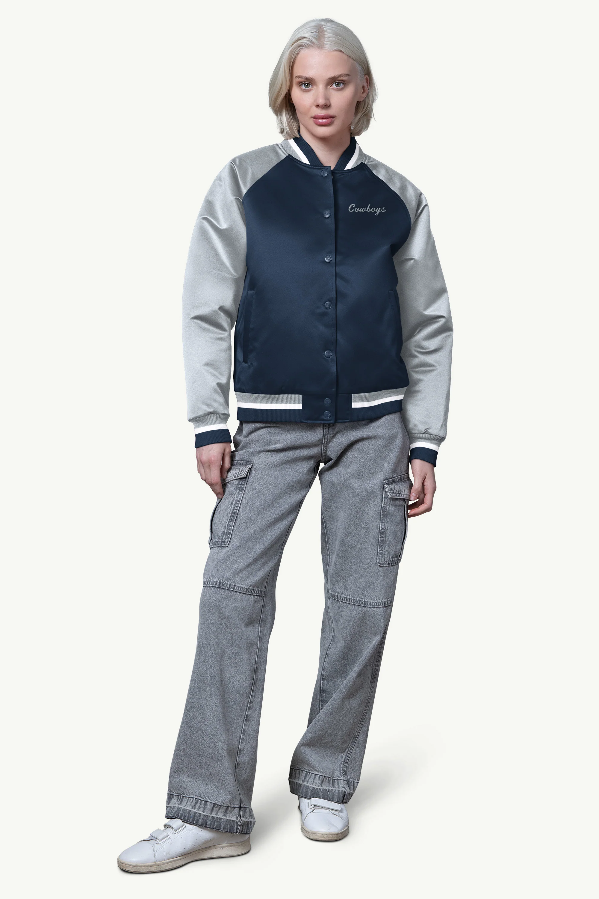 WOMENS DALLAS COWBOYS FINAL SCORE SATIN VARSITY JACKET - Image 3