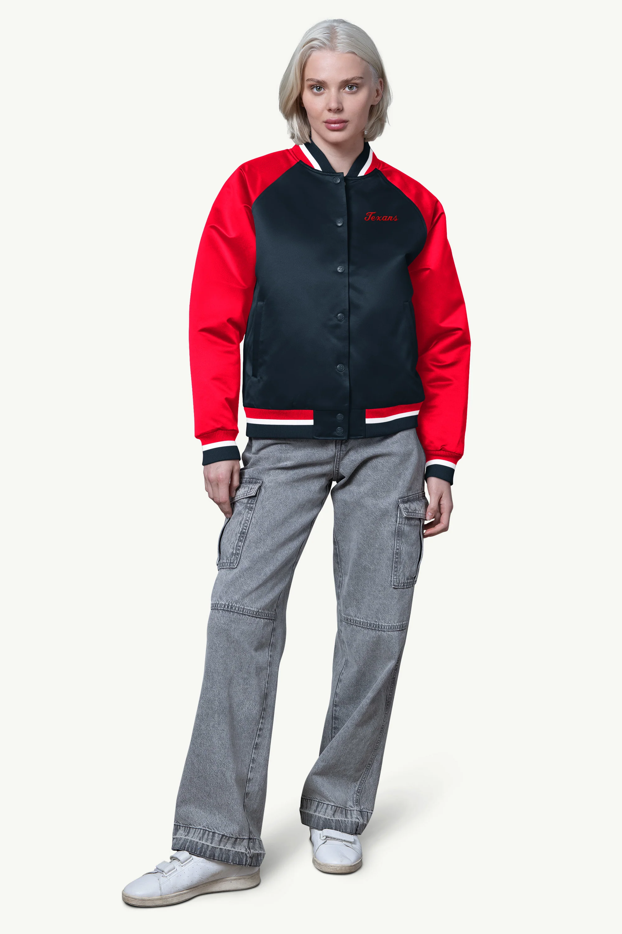 WOMENS HOUSTON TEXANS FINAL SCORE SATIN VARSITY JACKET - Image 3