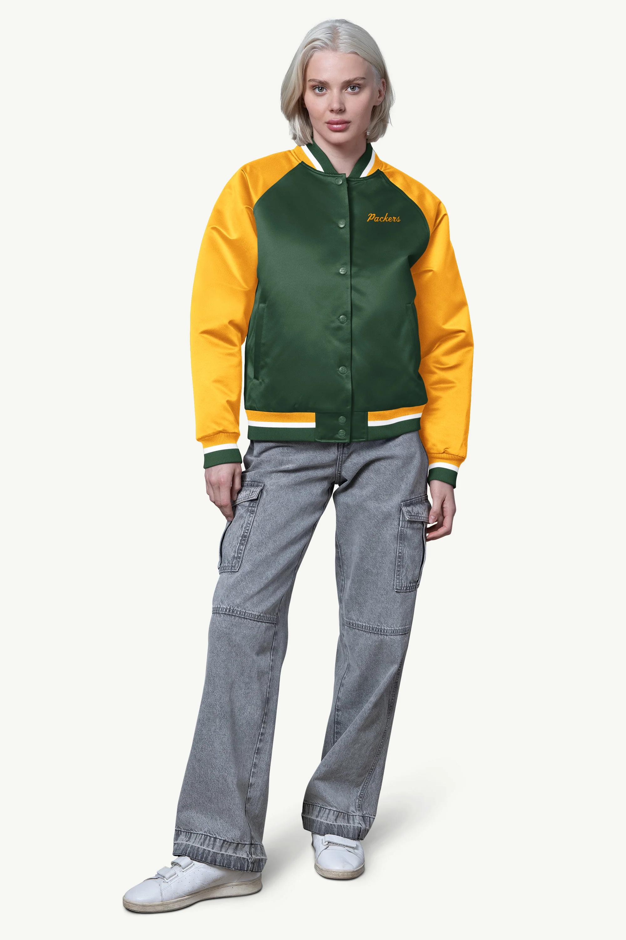 WOMENS GREEN BAY PACKERS FINAL SCORE SATIN VARSITY JACKET - Image 3