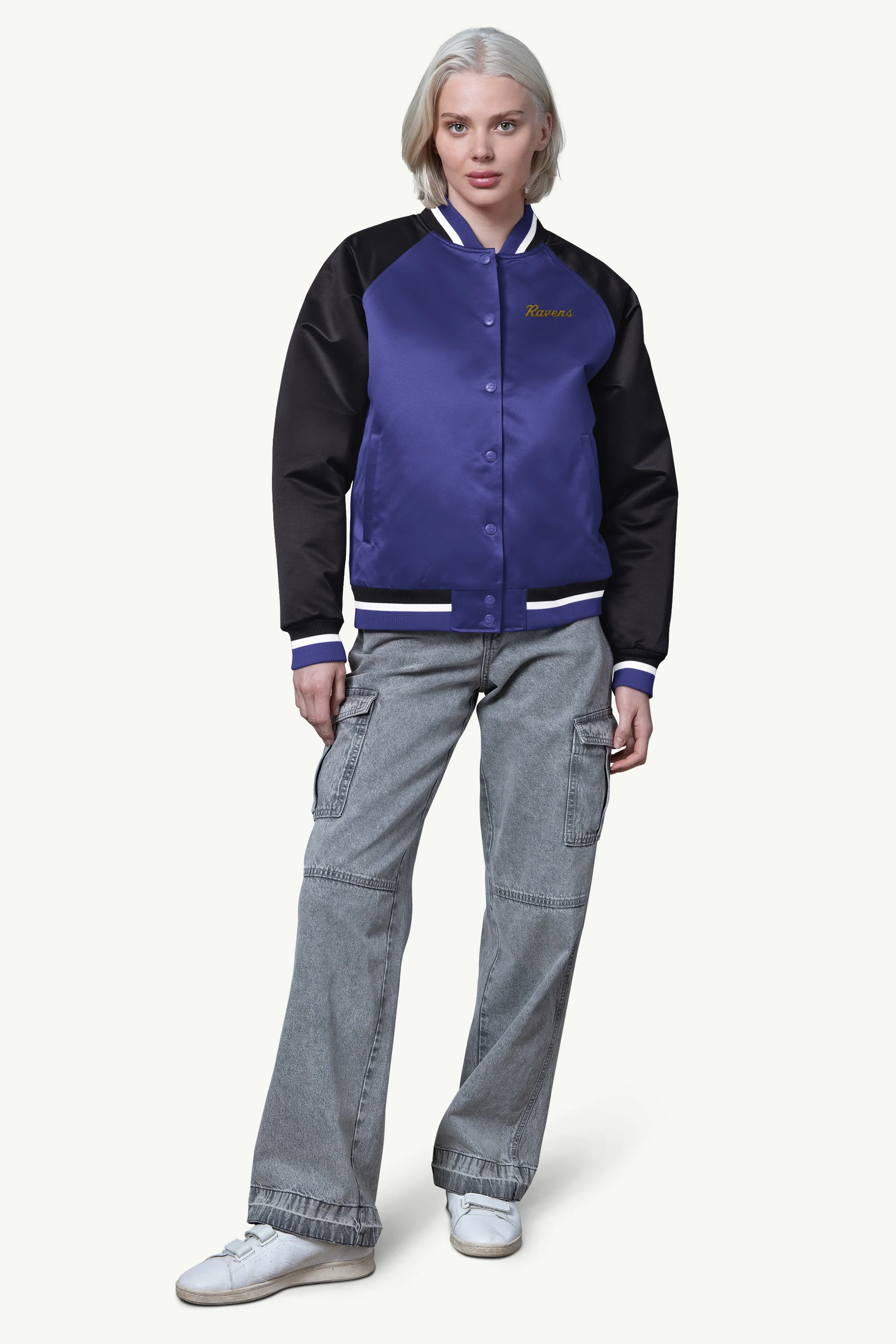 WOMENS BALTIMORE RAVENS FINAL SCORE SATIN VARSITY JACKET - Image 3