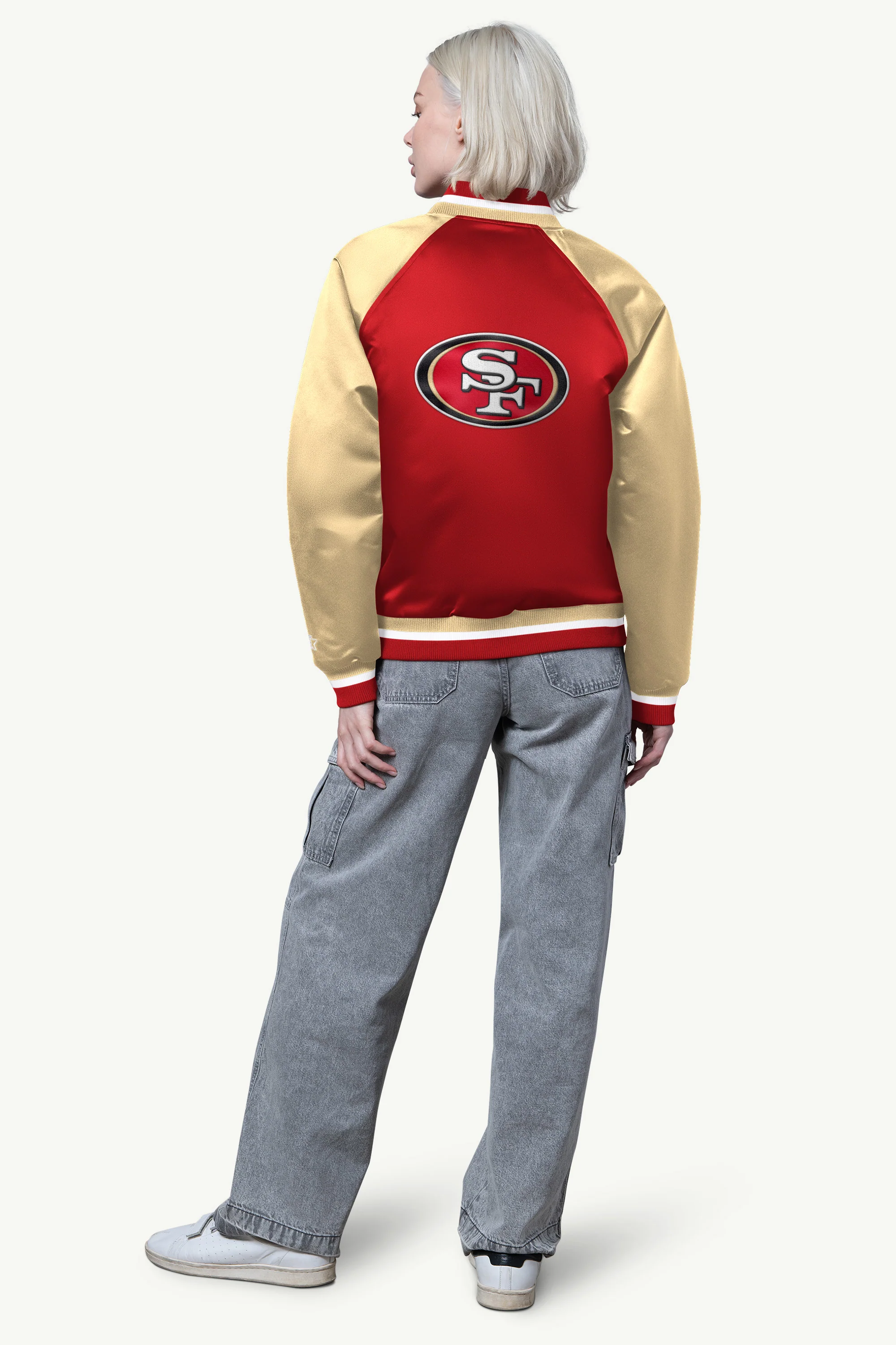 WOMENS SAN FRANCISCO 49ERS FINAL SCORE SATIN VARSITY JACKET - Image 2