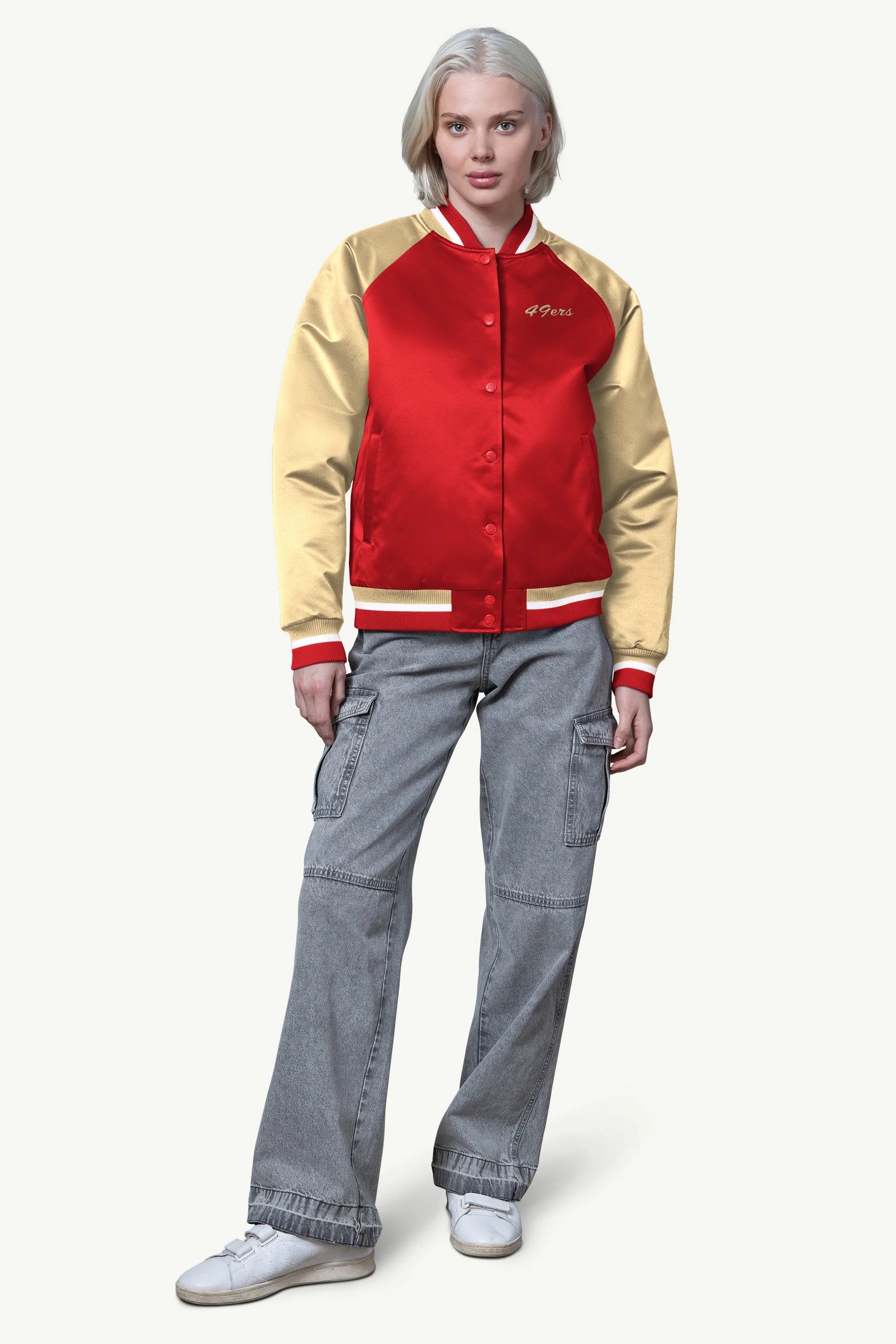 WOMENS SAN FRANCISCO 49ERS FINAL SCORE SATIN VARSITY JACKET - Image 3