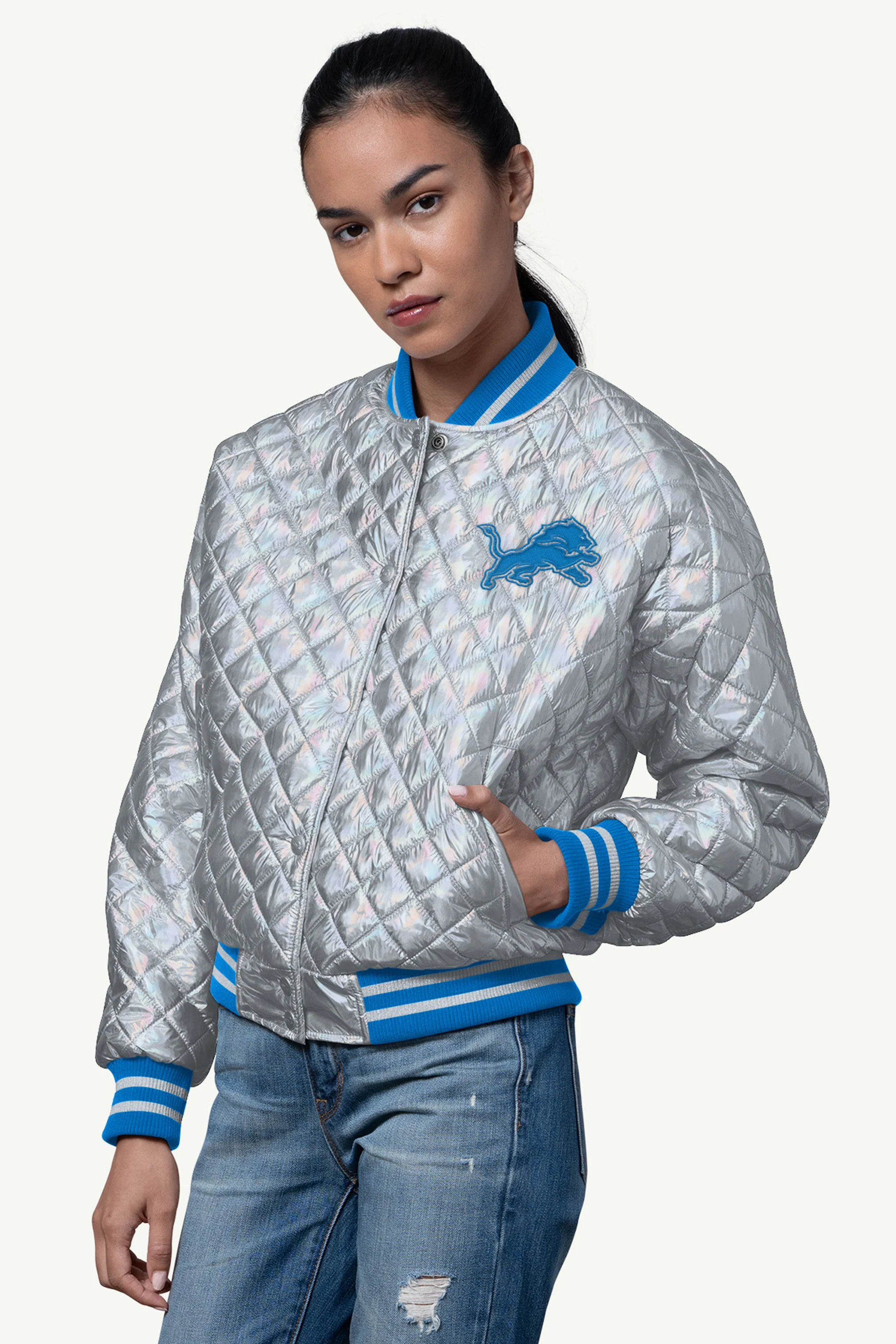 WOMENS DETROIT LIONS BLOWOUT METALLIC JACKET
