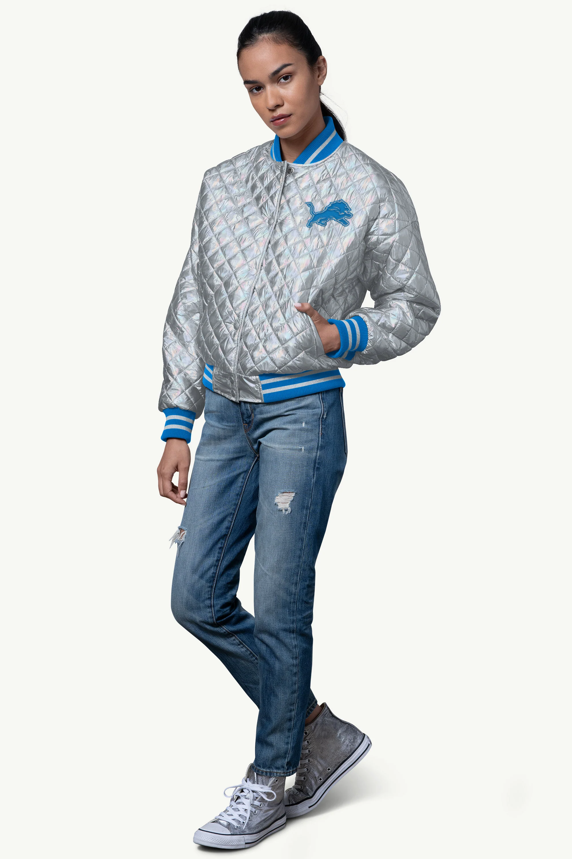 WOMENS DETROIT LIONS BLOWOUT METALLIC JACKET - Image 3