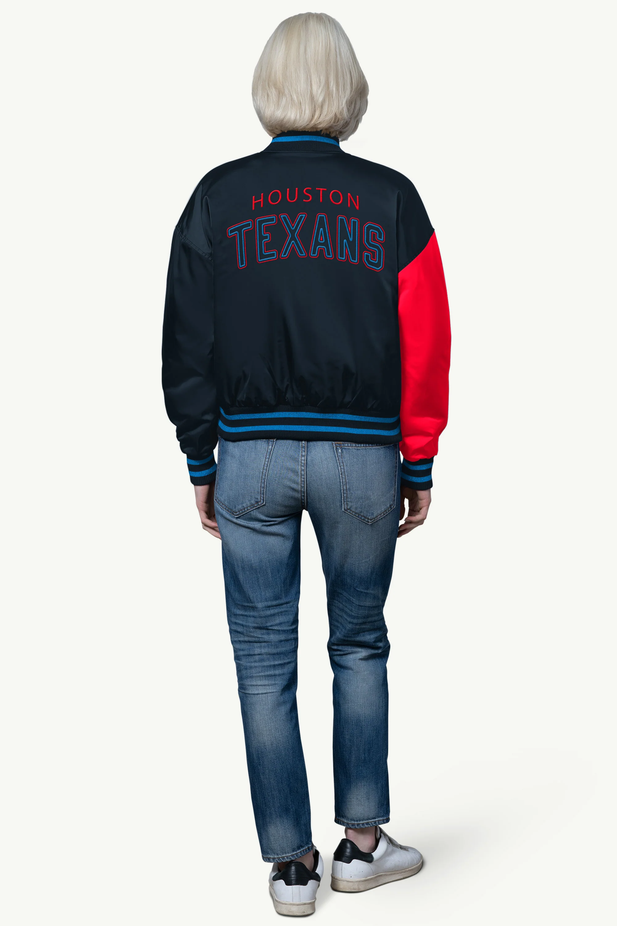 WOMENS HOUSTON TEXANS OFFSIDE SATIN VARSITY JACKET - Image 3