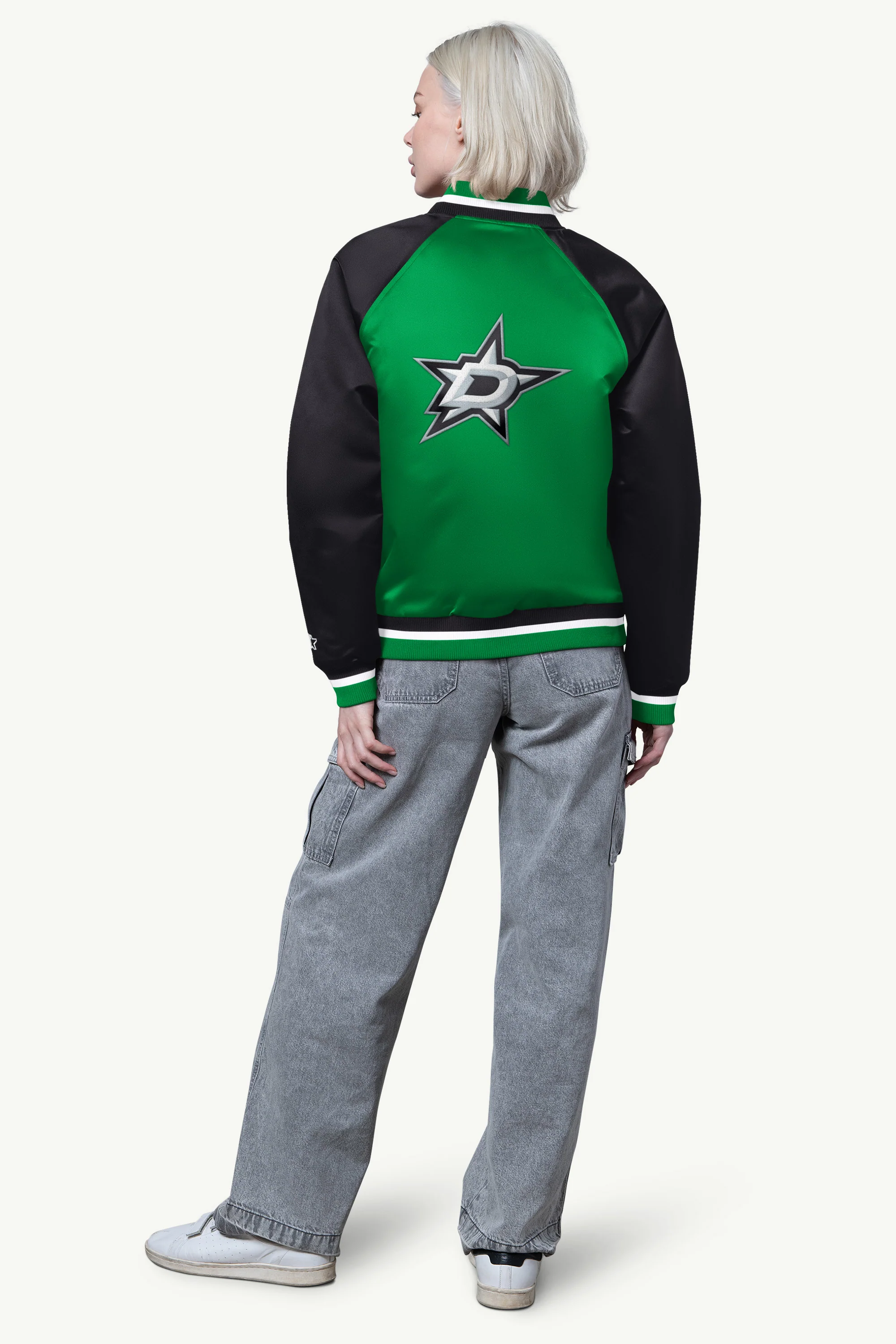 WOMENS DALLAS STARS FINAL SCORE SATIN VARSITY JACKET - Image 2