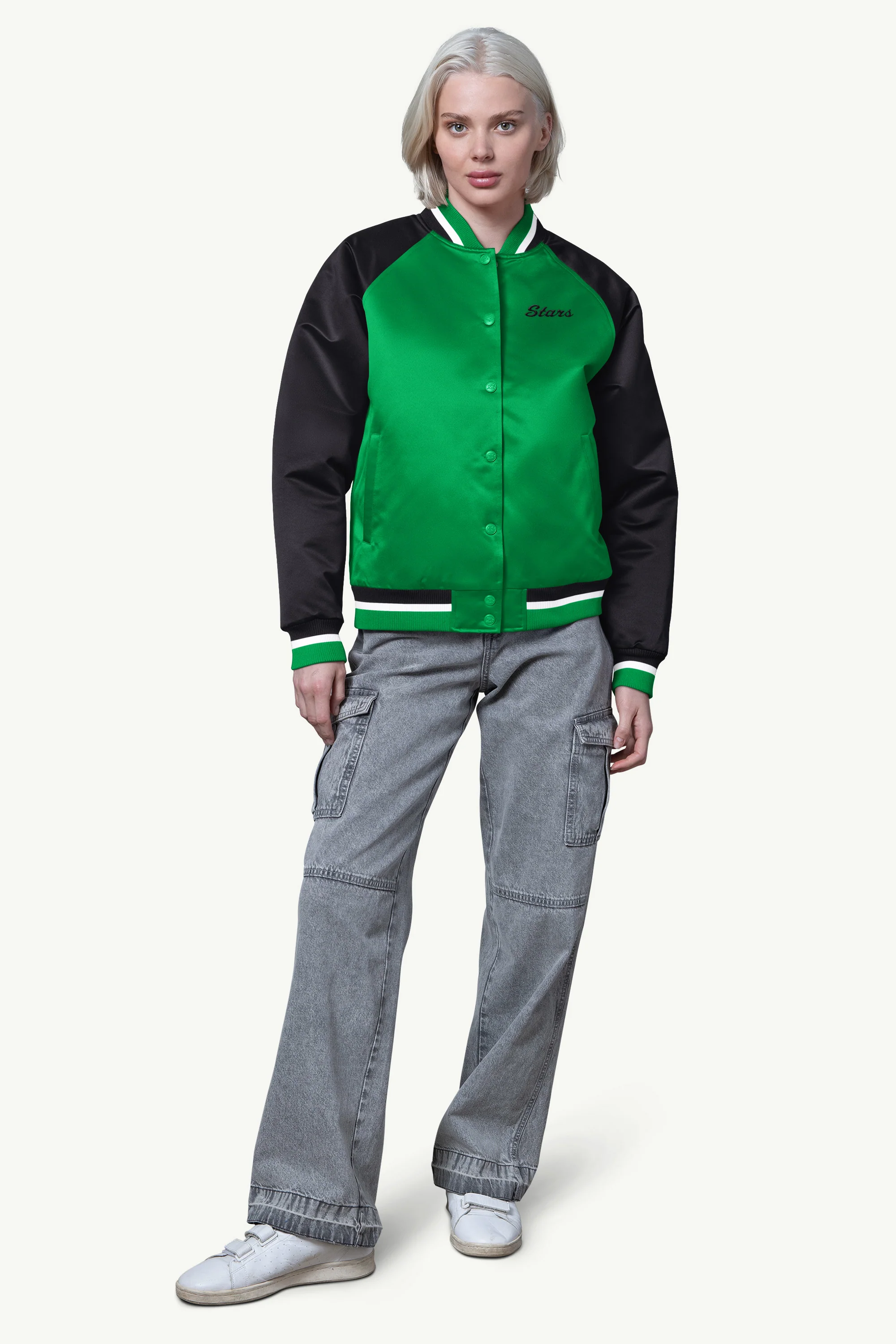 WOMENS DALLAS STARS FINAL SCORE SATIN VARSITY JACKET - Image 3
