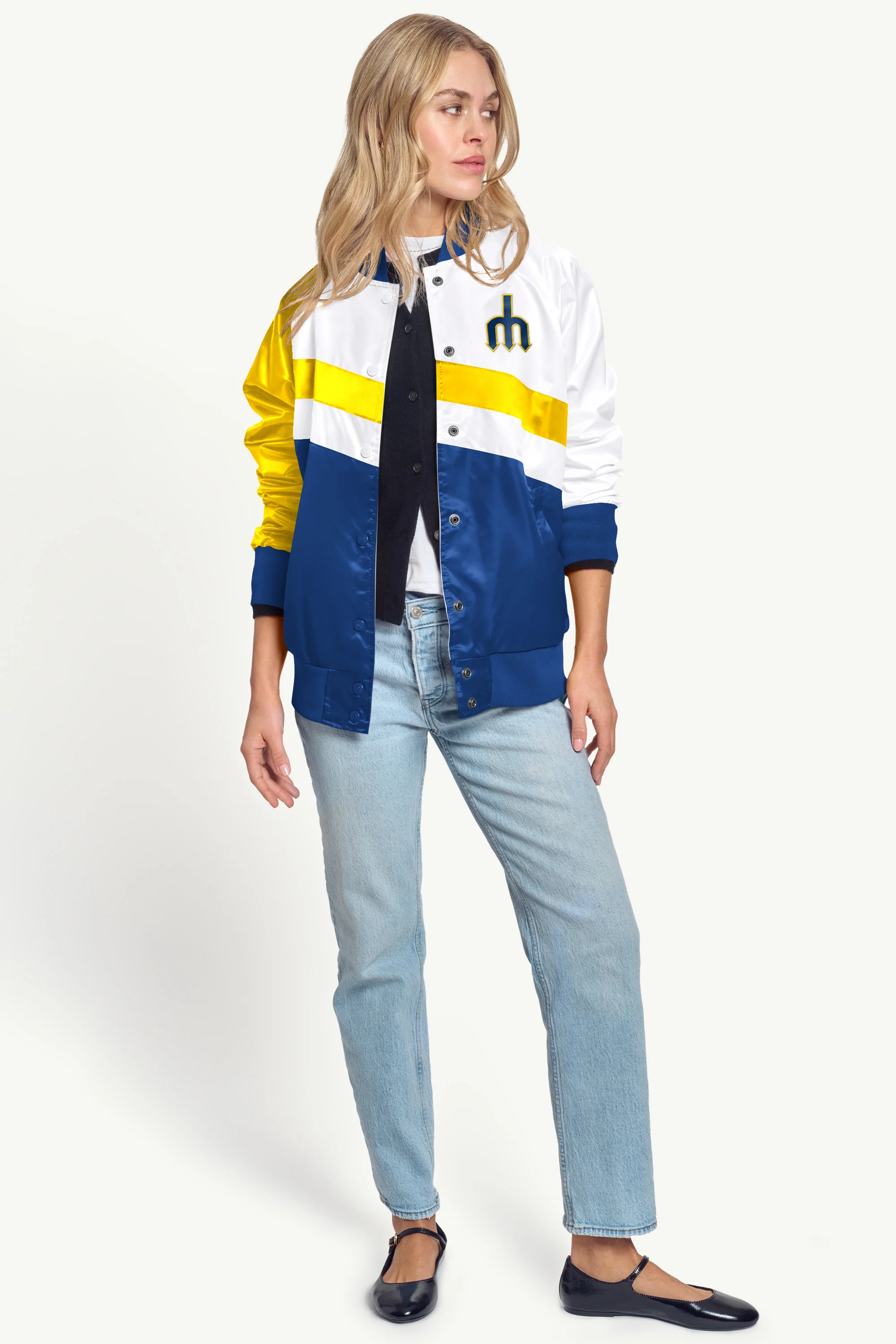 WOMENS SEATTLE MARINERS SATIN VARSITY JACKET - Image 3