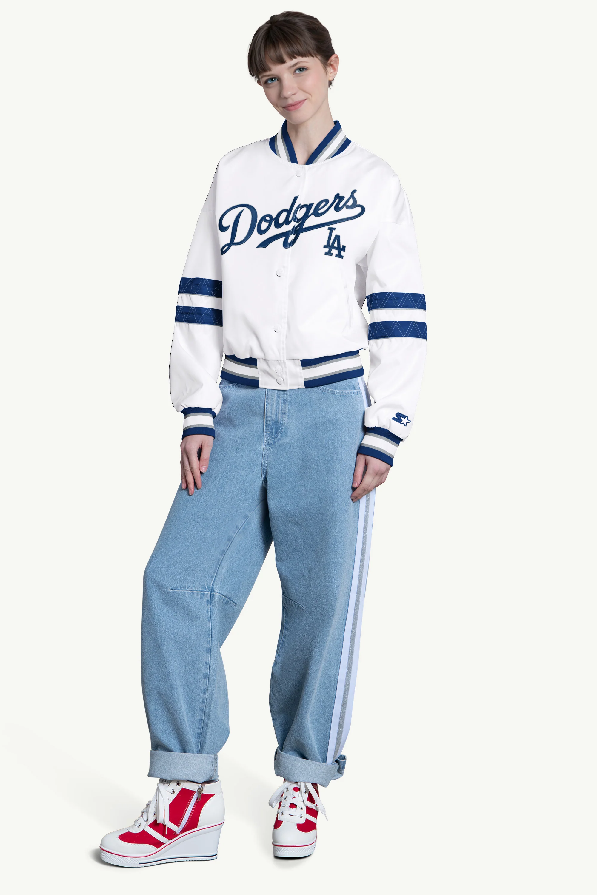 WOMENS LOS ANGELES DODGERS INTERCEPTION VARSITY JACKET - Image 3
