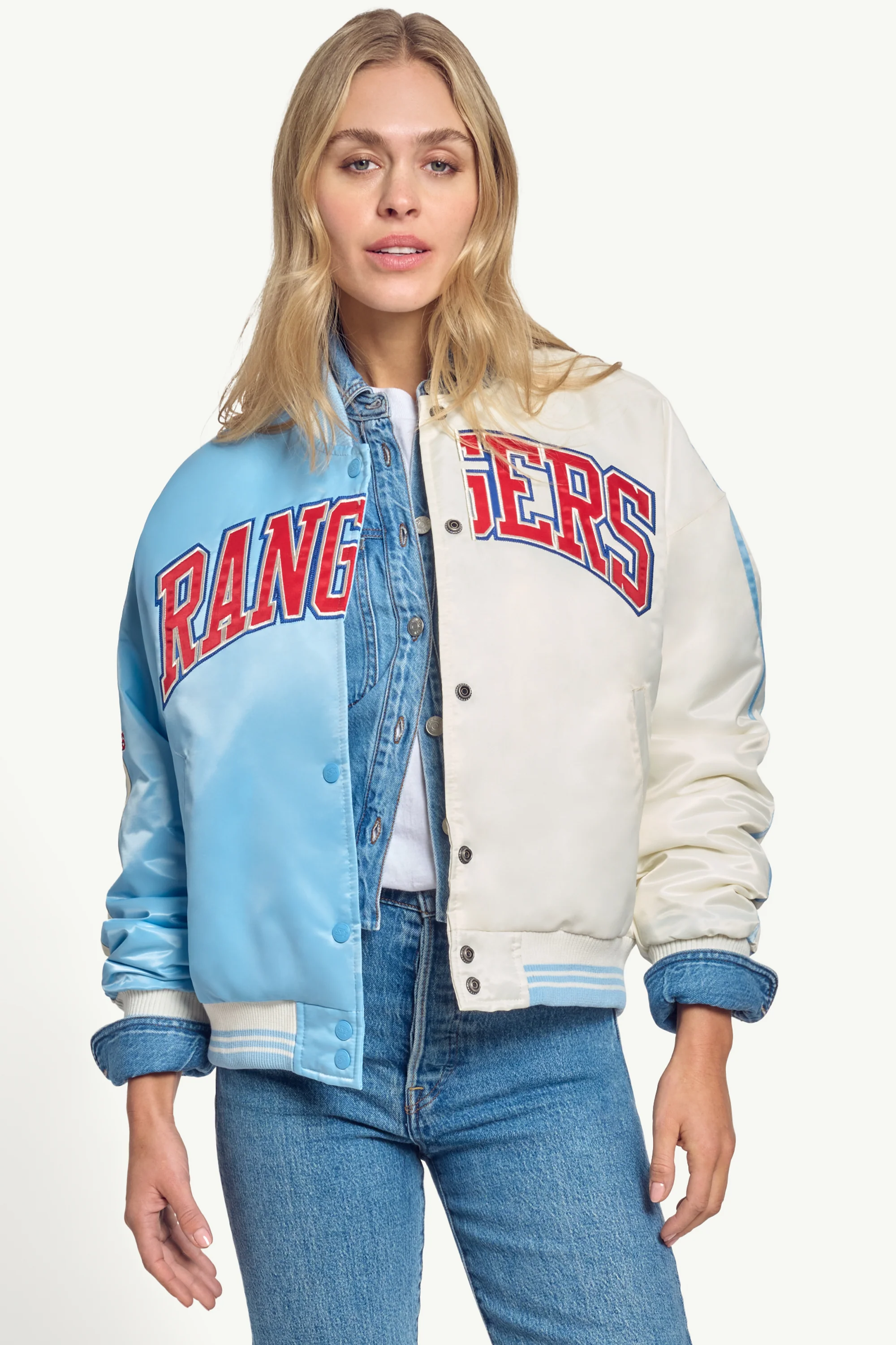 WOMENS TEXAS RANGERS SATIN VARSITY JACKET - Image 3