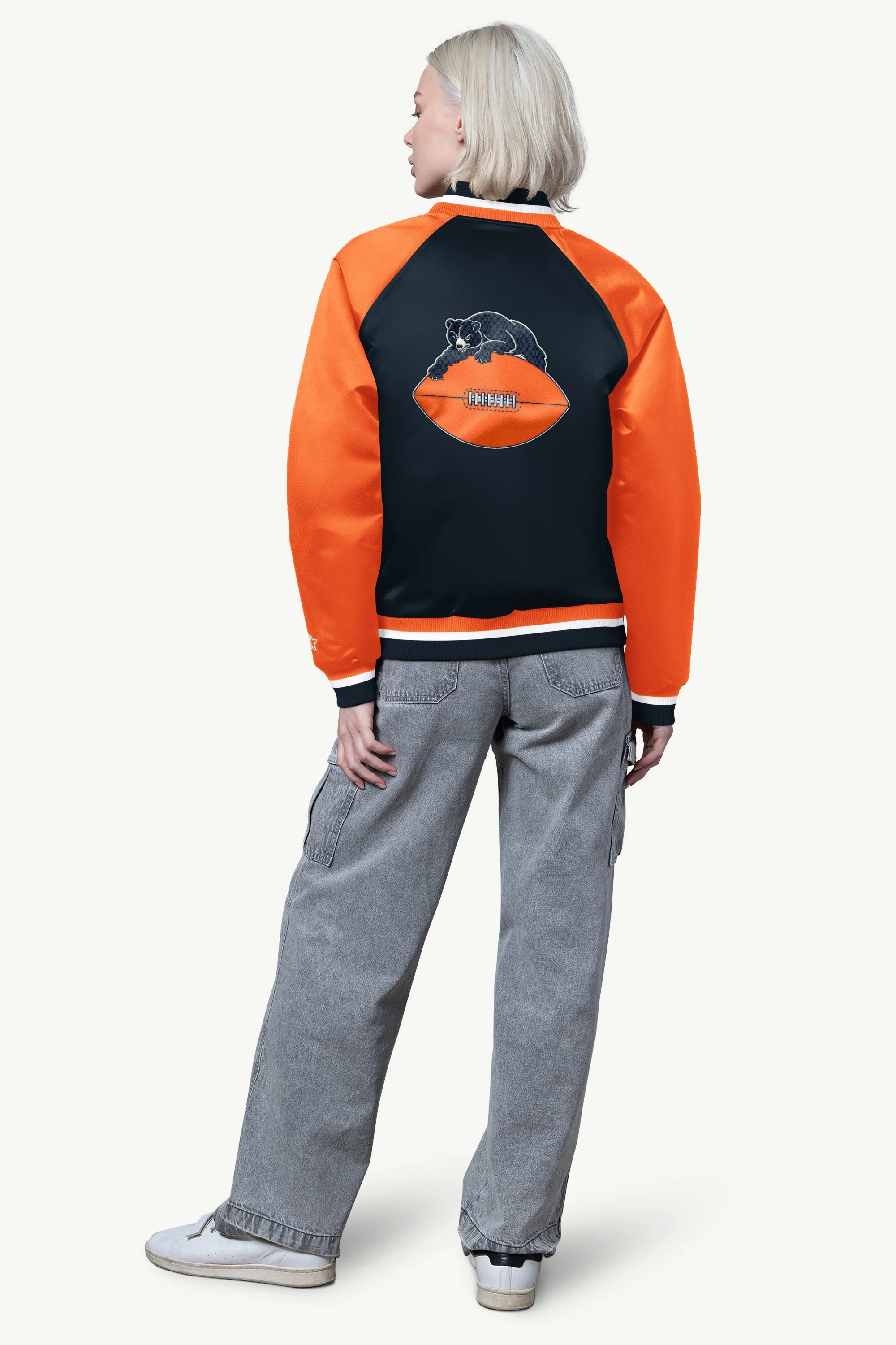 WOMENS CHICAGO BEARS FINAL SCORE SATIN VARSITY JACKET - Image 2