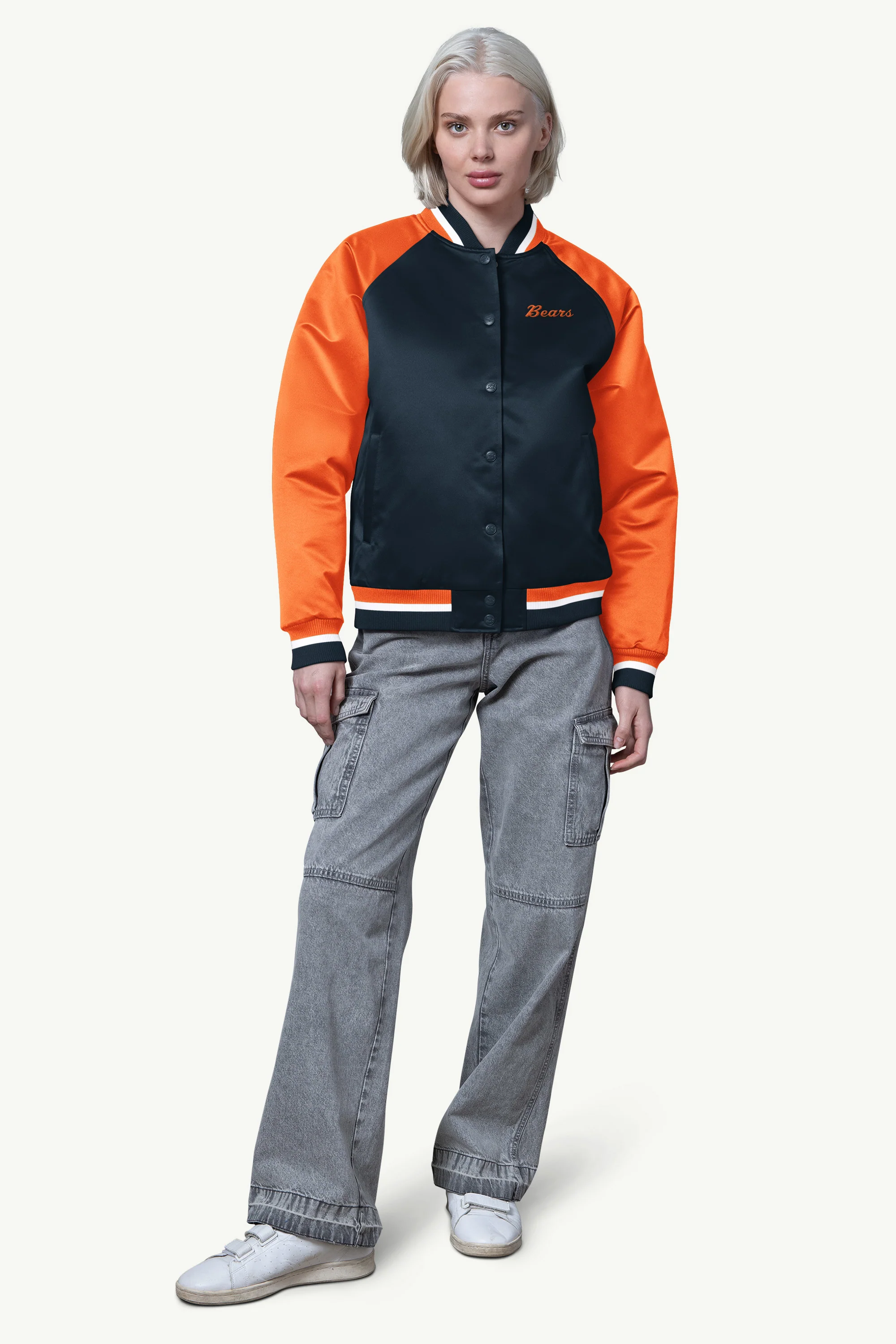 WOMENS CHICAGO BEARS FINAL SCORE SATIN VARSITY JACKET - Image 3