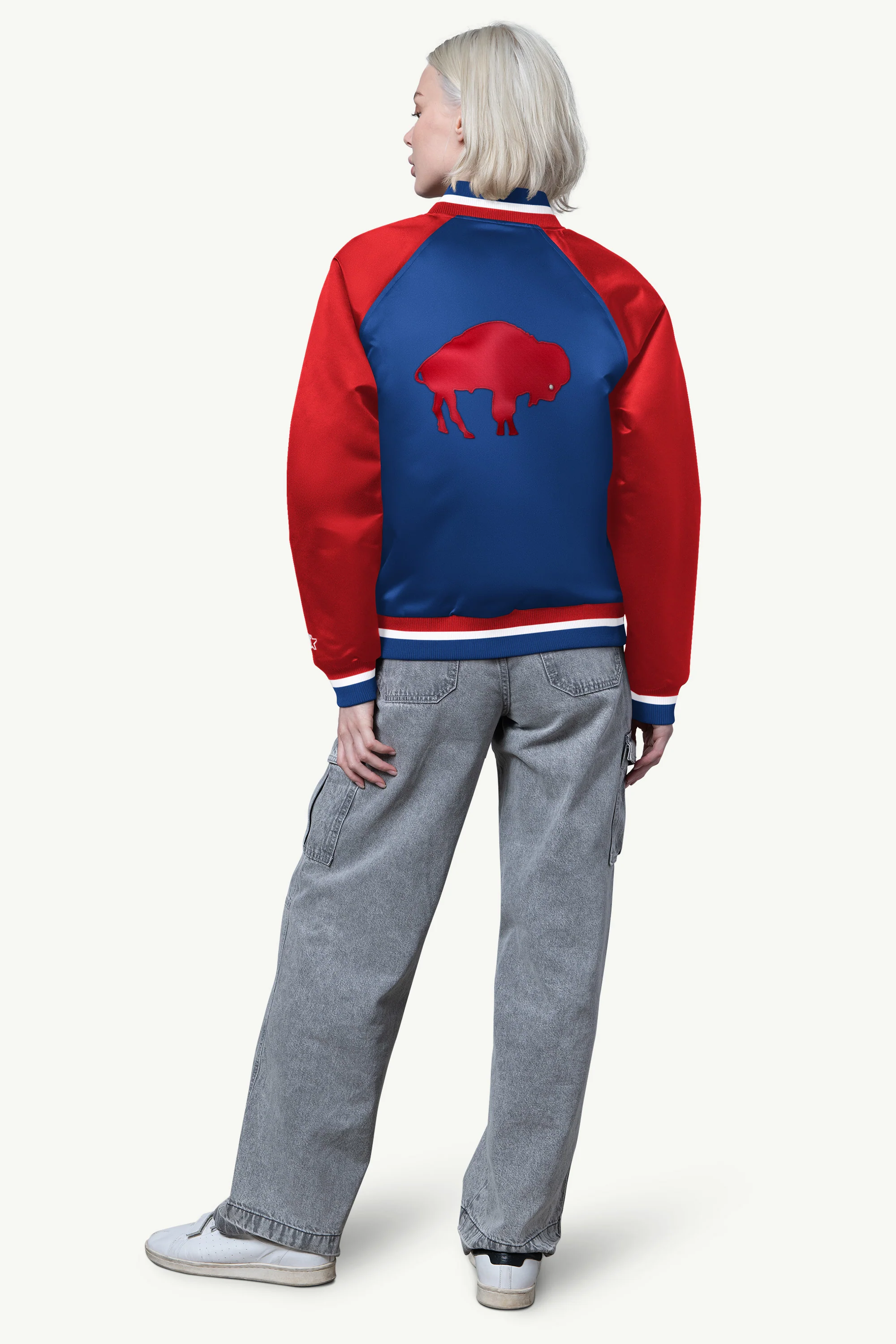WOMENS BUFFALO BILLS FINAL SCORE SATIN VARSITY JACKET - Image 2