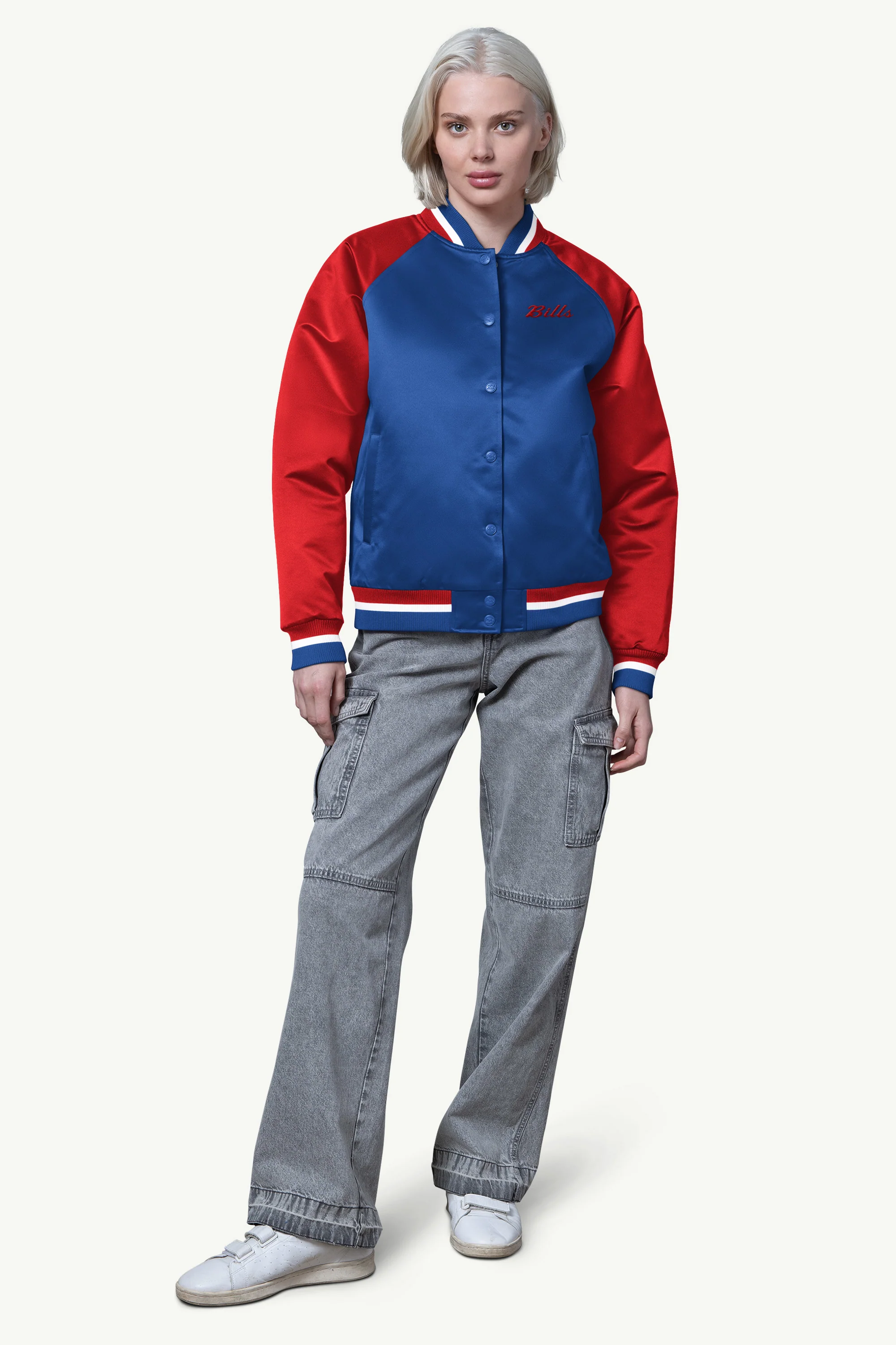 WOMENS BUFFALO BILLS FINAL SCORE SATIN VARSITY JACKET - Image 3