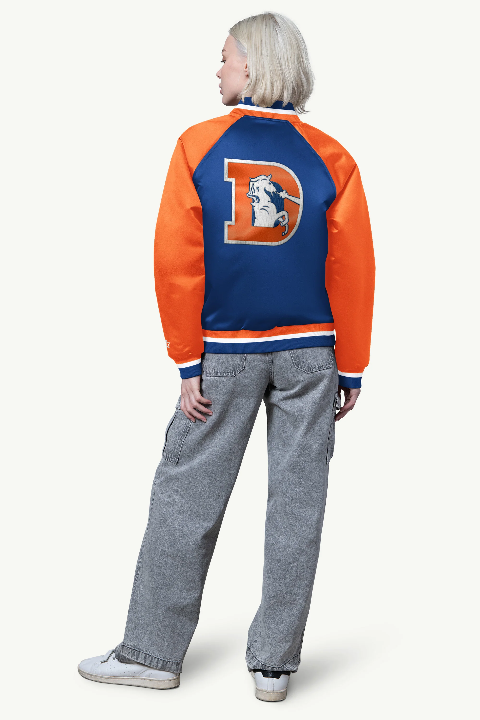 WOMENS DENVER BRONCOS FINAL SCORE SATIN VARSITY JACKET - Image 2