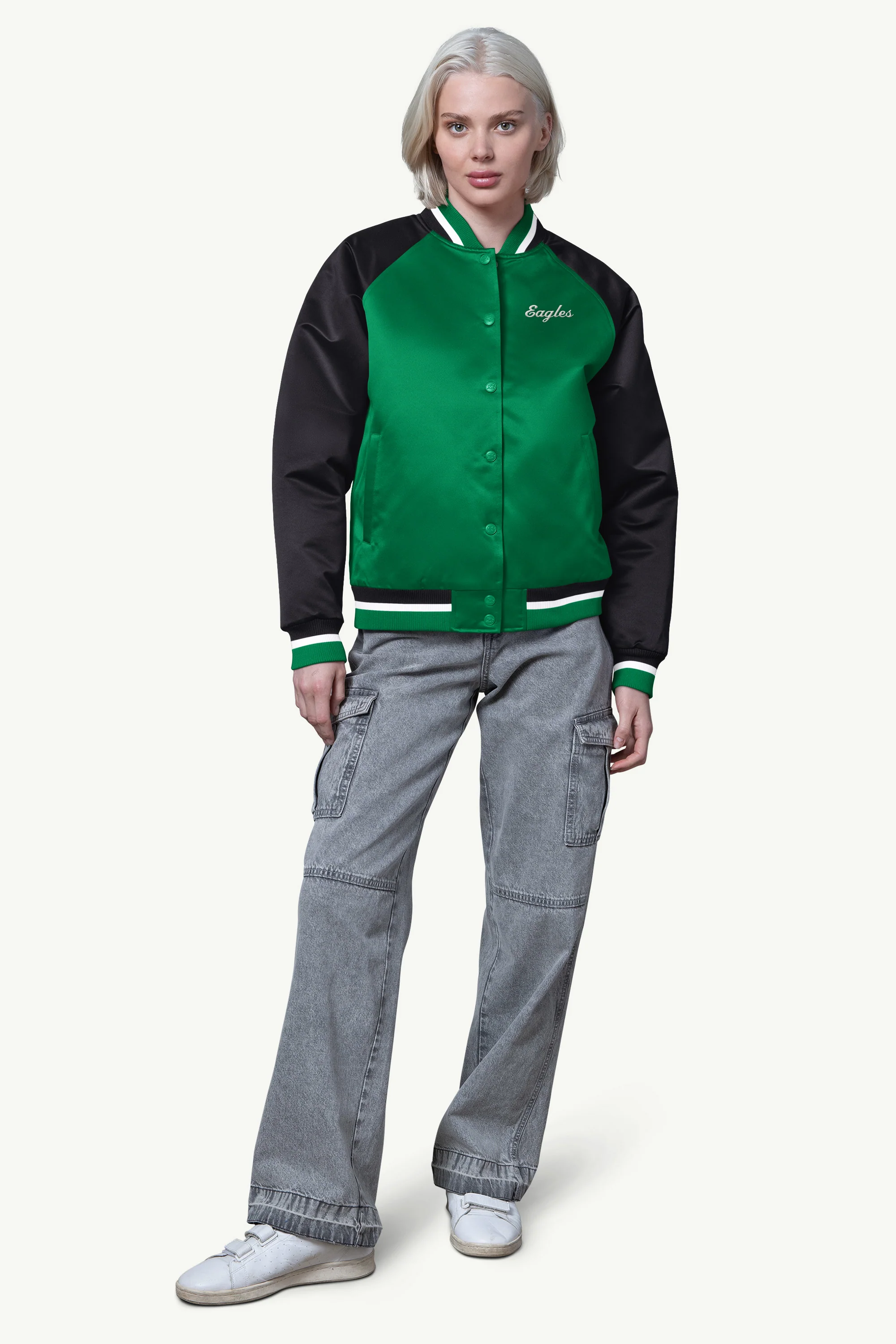 WOMENS PHILADELPHIA EAGLES FINAL SCORE SATIN VARSITY JACKET - Image 3