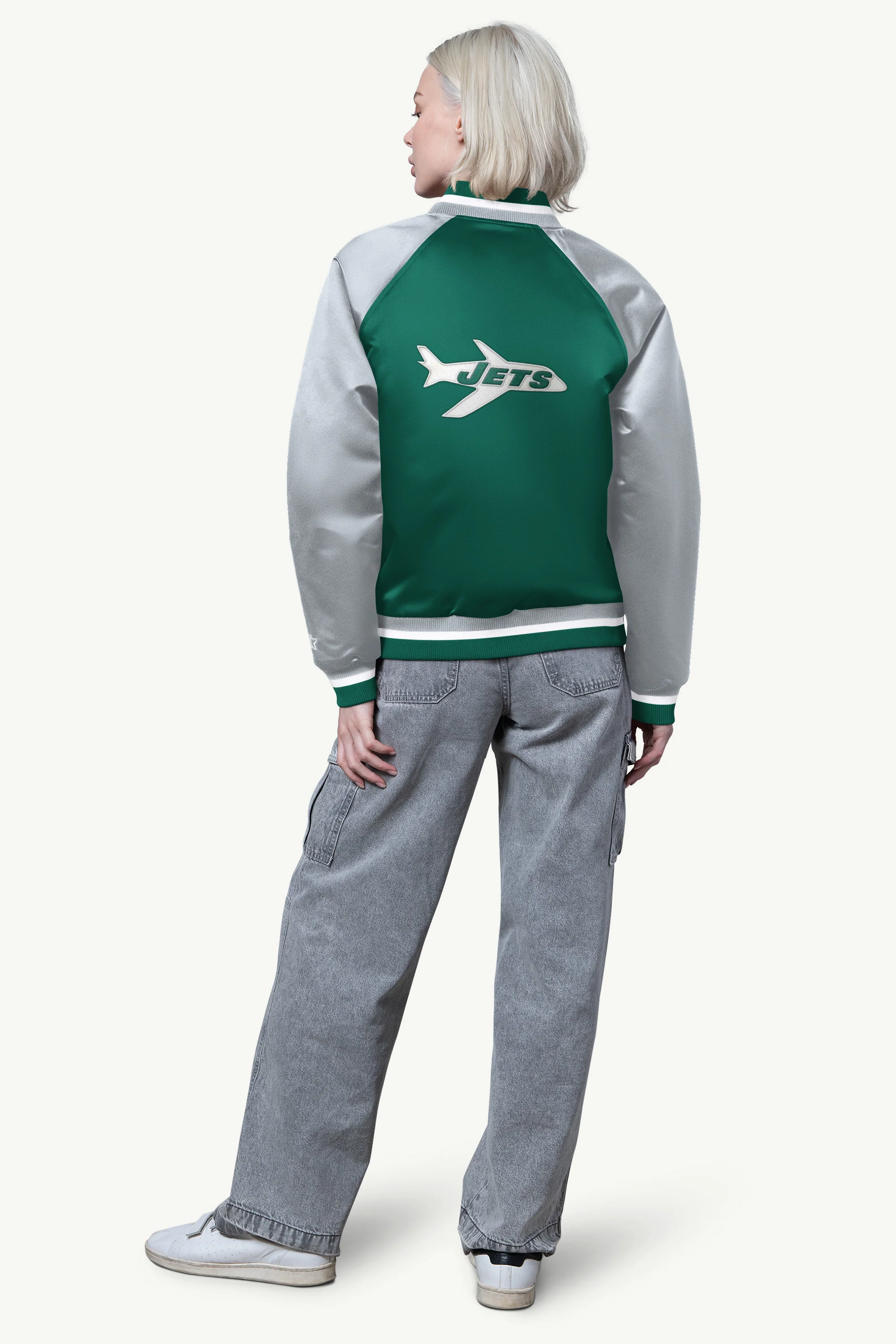 WOMENS NEW YORK JETS FINAL SCORE SATIN VARSITY JACKET - Image 2