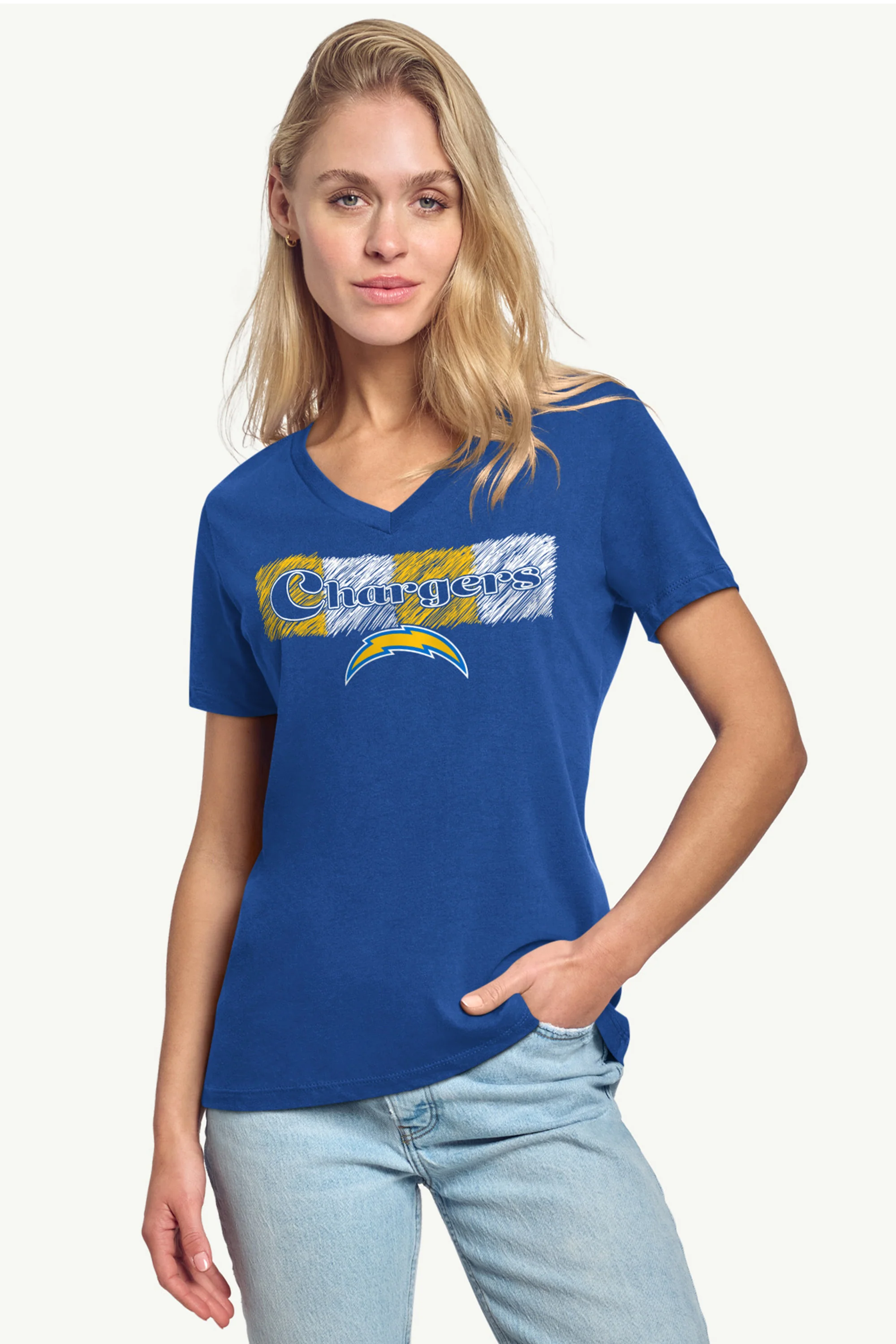 WOMENS LOS ANGELES CHARGERS COLOR SHADING V-NECK T SHIRT - Image 2