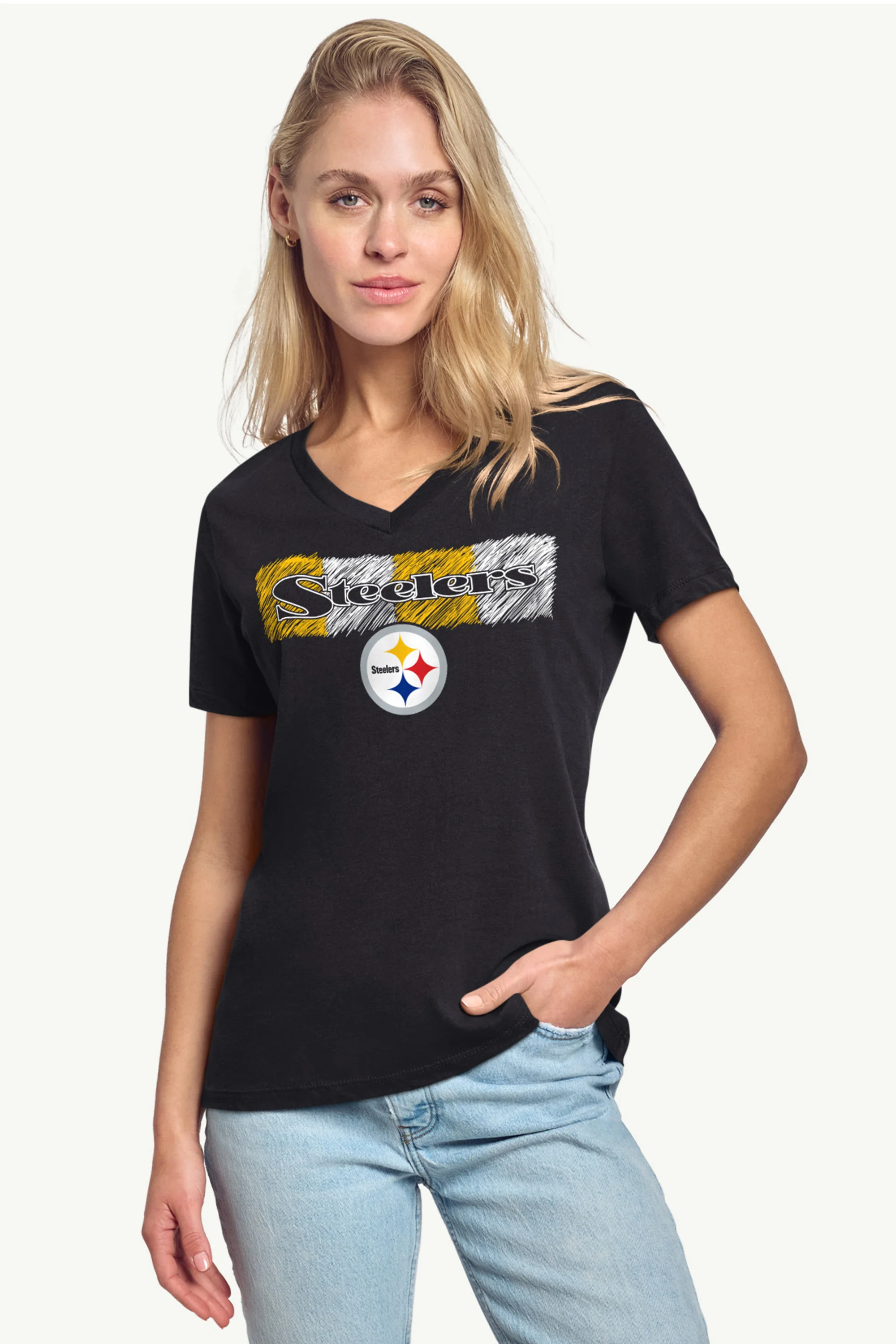 WOMENS PITTSBURGH STEELERS COLOR SHADING V-NECK T SHIRT - Image 2