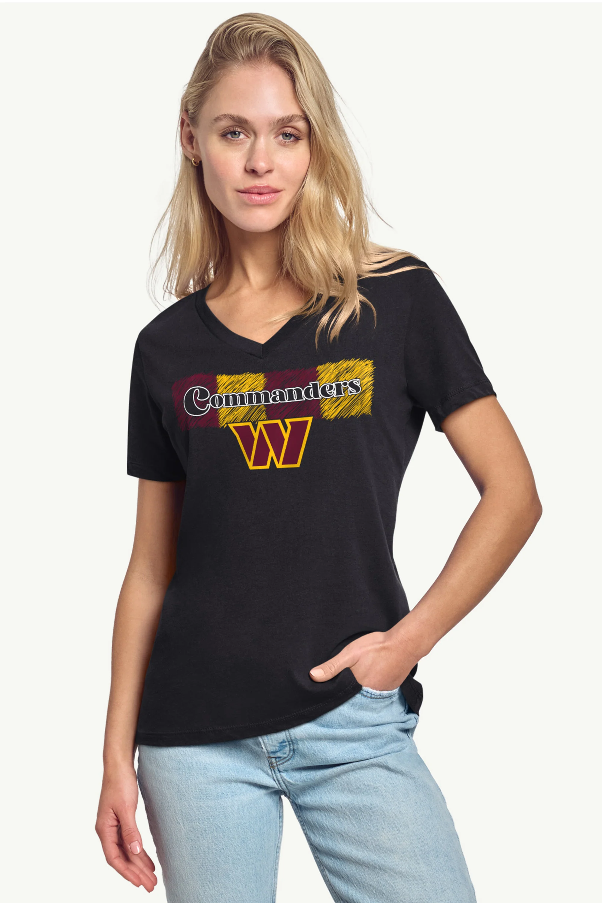 WOMENS WASHINGTON COMMANDERS COLOR SHADING V-NECK T SHIRT - Image 2