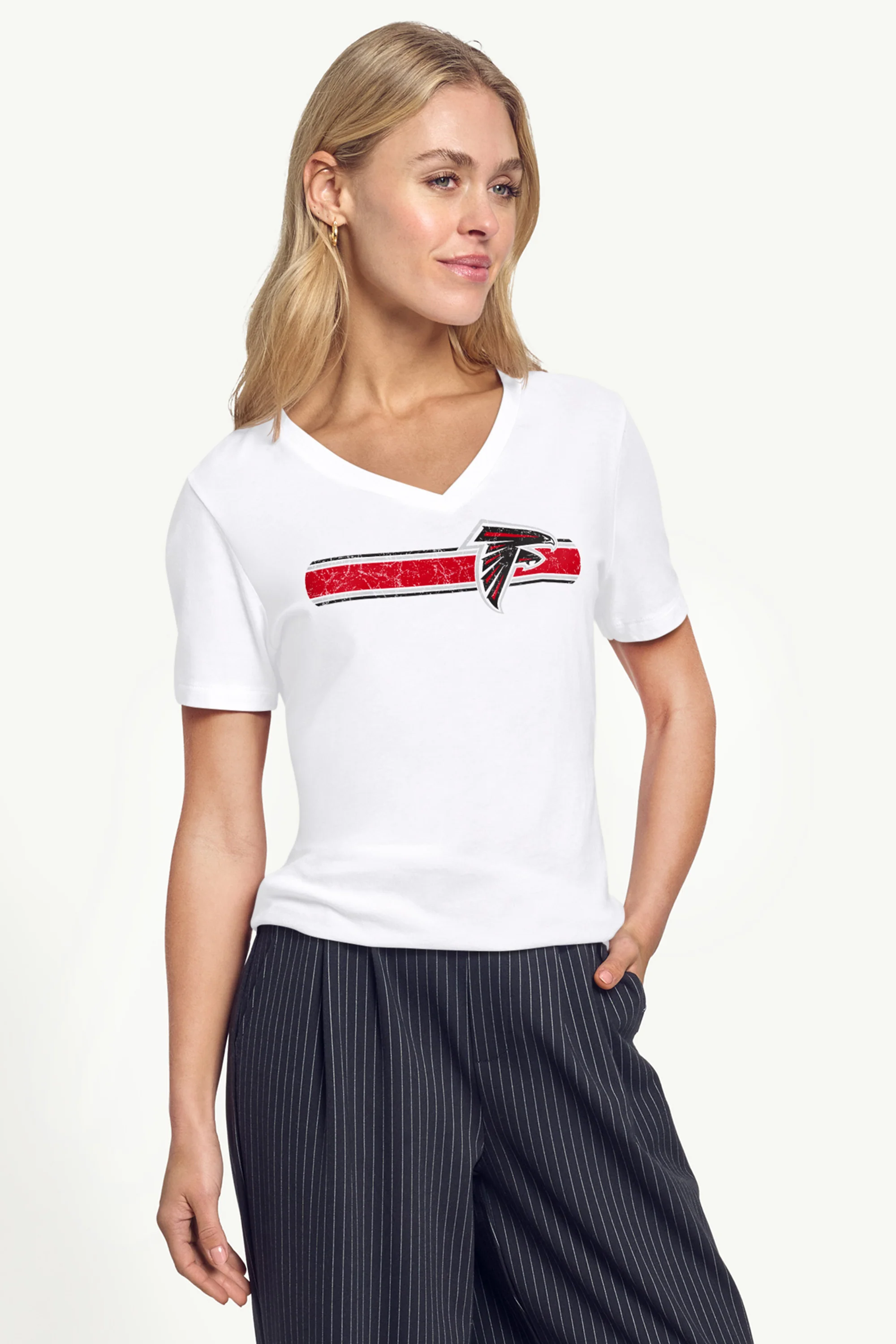 WOMENS ATLANTA FALCONS STRIPE V-NECK T SHIRT - Image 2