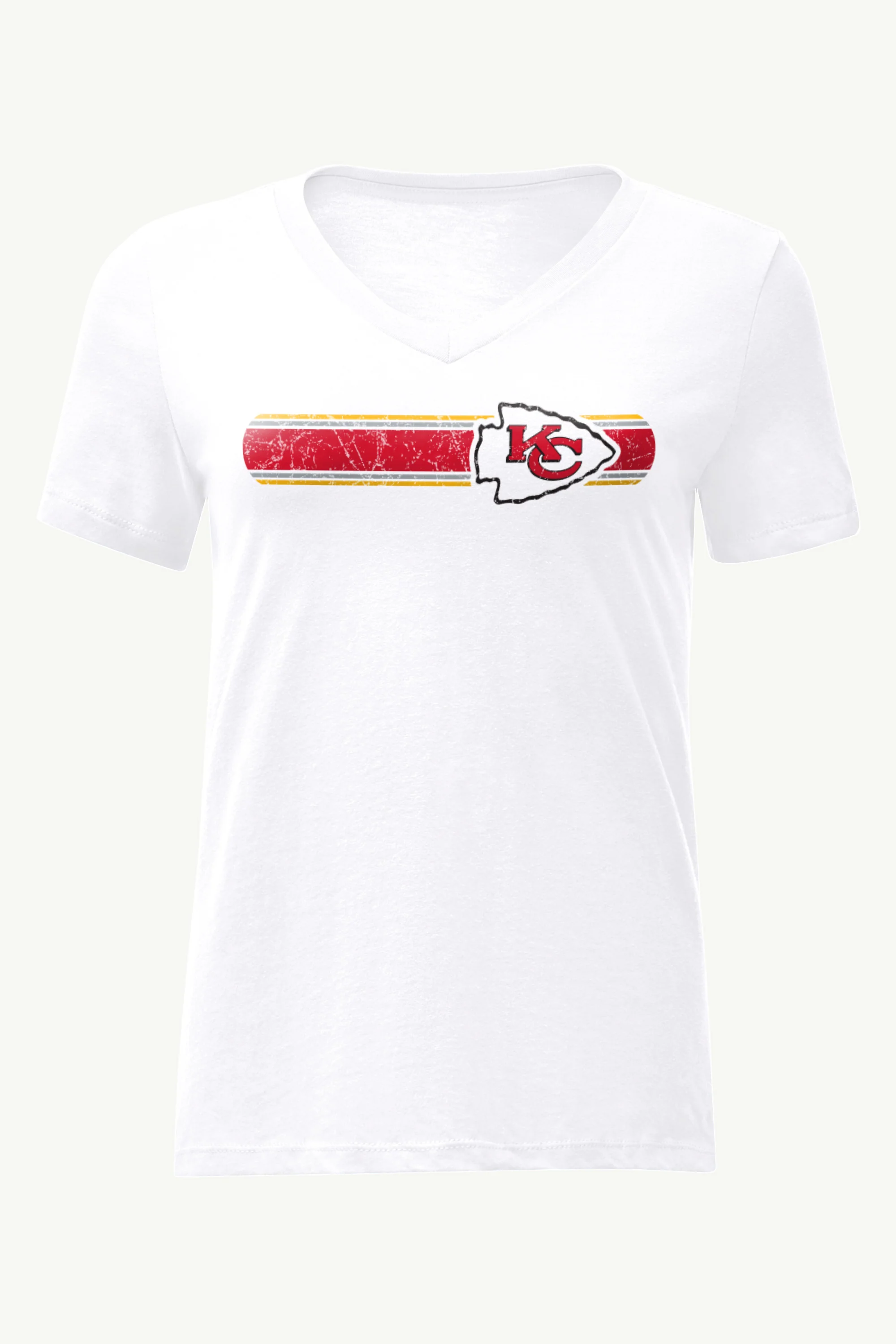 WOMENS KANSAS CITY CHIEFS STRIPE V-NECK T SHIRT