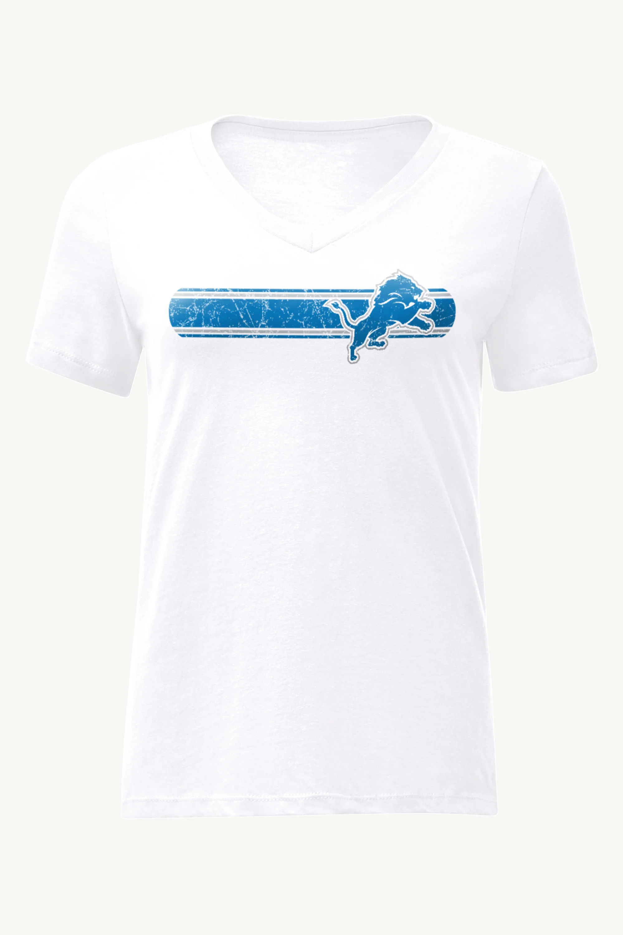 WOMENS DETROIT LIONS STRIPE V-NECK T SHIRT