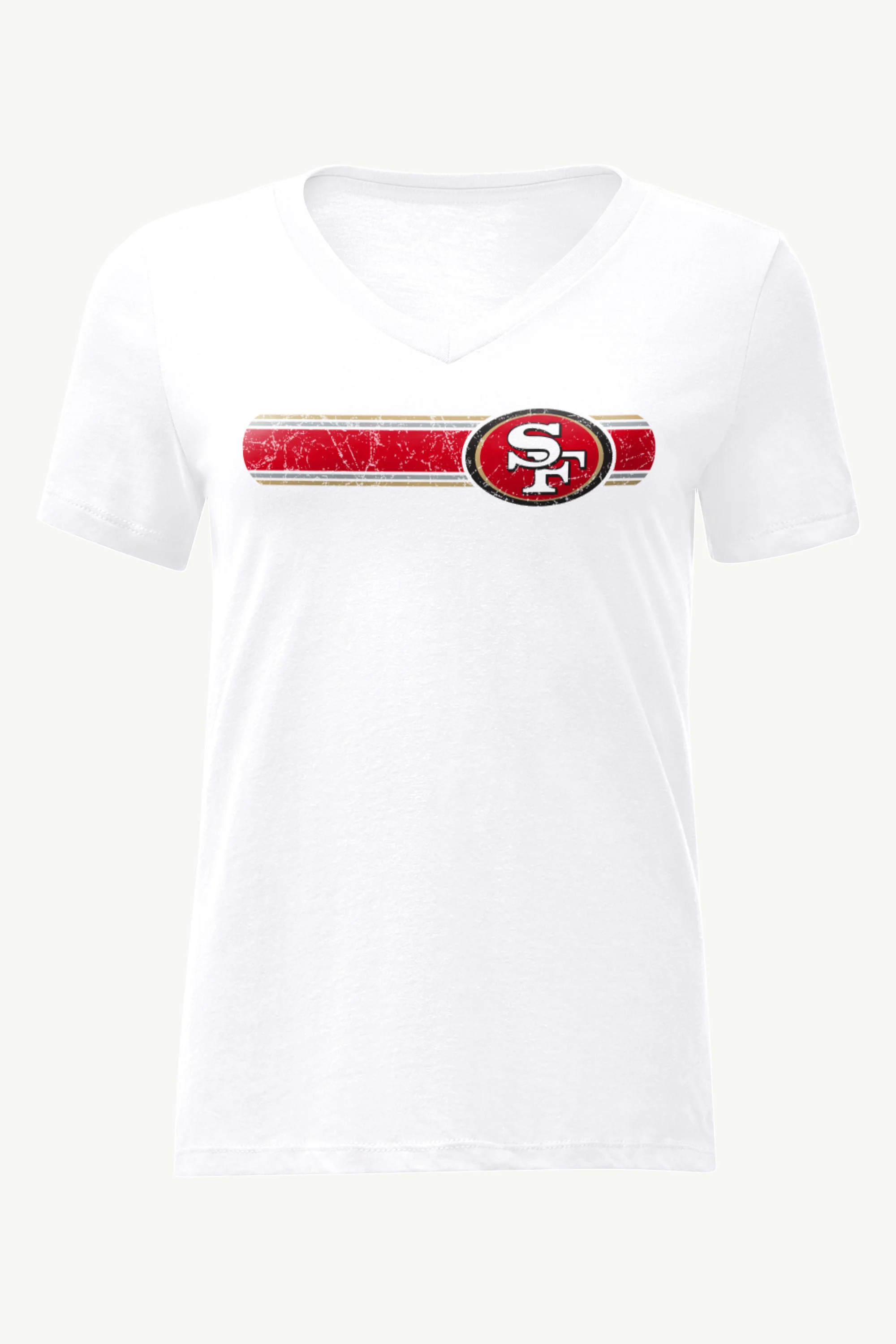 WOMENS SAN FRANCISCO  49ERS STRIPE V-NECK T SHIRT
